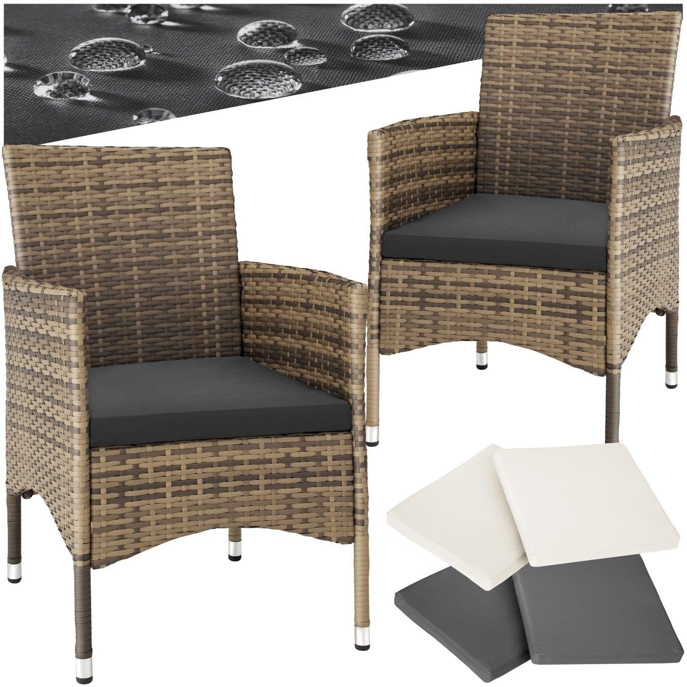 tectake Rattanstuhl 2er Set Rattan Polsterbezüge Beige/Grau - Bild 2