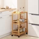 HOMCOM Küchenwagen Bambus 3 Ebenen mit Rollen Naturholz Bild 2