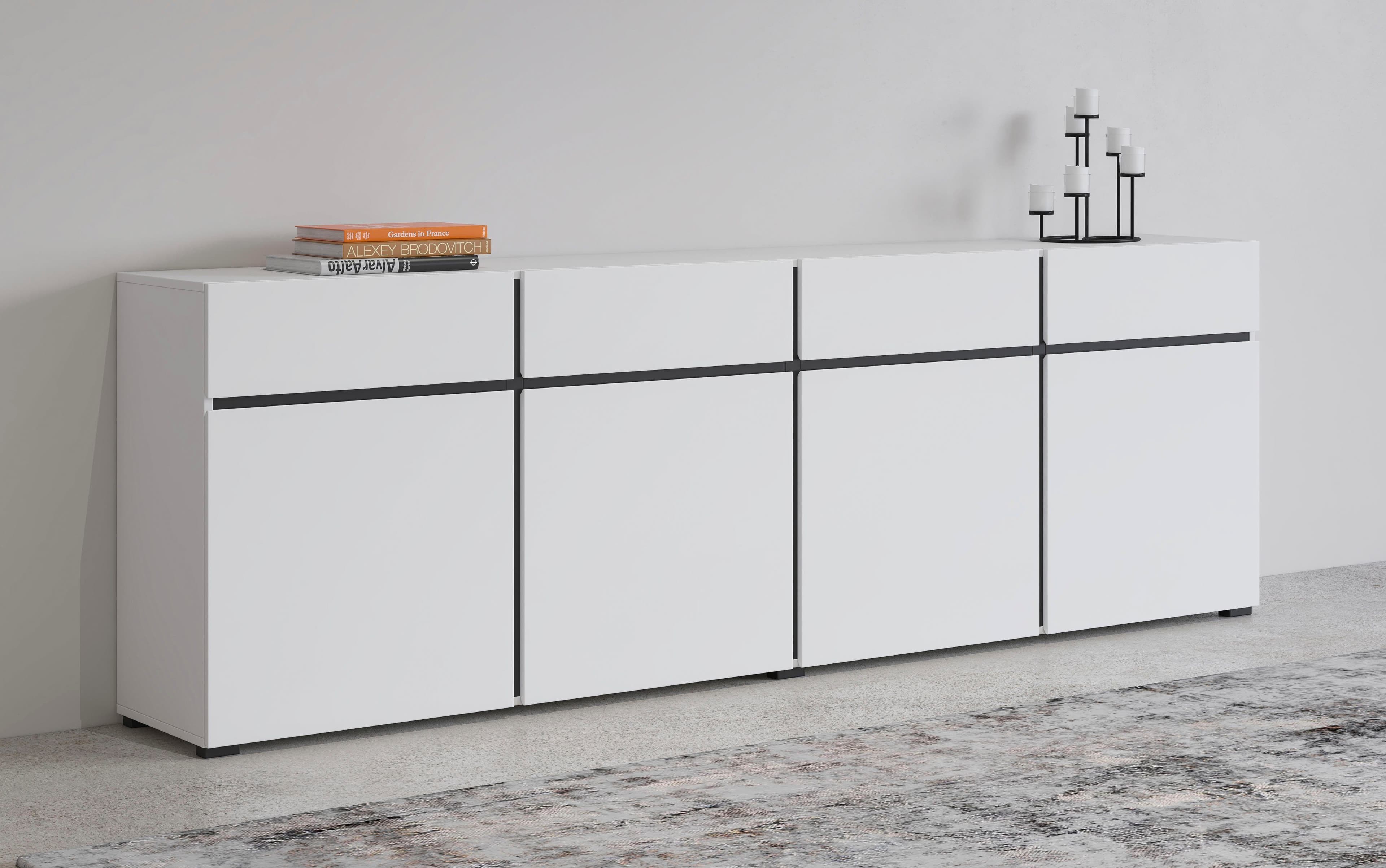 OTTO HOME Sideboard Cross Weiß Modern Grifflos 225cm - Bild 2