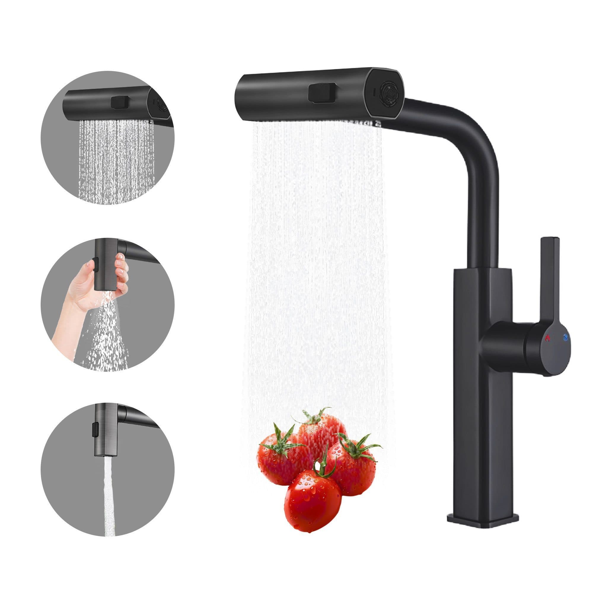 SEHAUSEU Ausziehbare Küchenarmatur Schwarz/Silber 3 Strahlarten Edelstahl - Bild 2