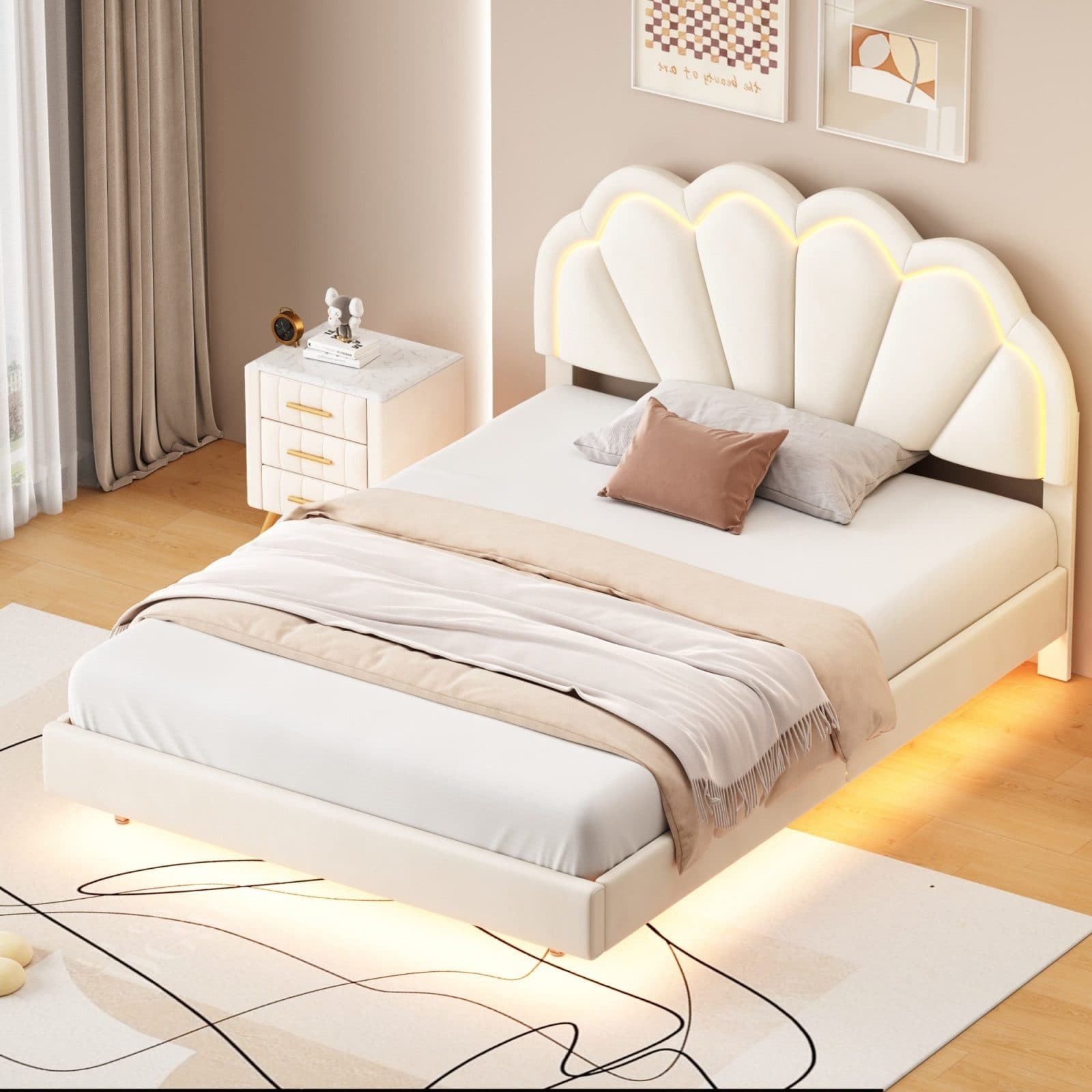 PXloue Polsterbett mit LED-Beleuchtung und Lattenrost Beige - Bild 2