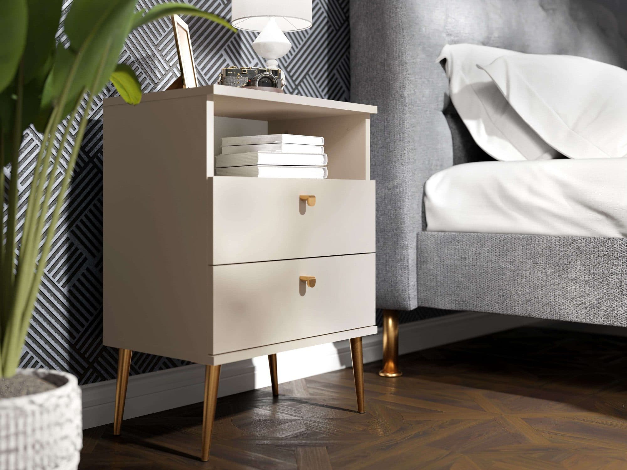 Home affaire Nachttisch Elyria Beige Metallgriffe - Bild 2