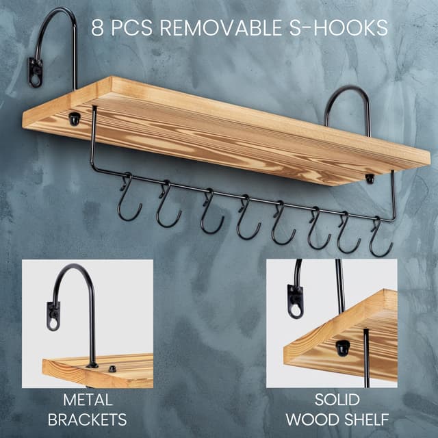 Belle Vous Wandregal für Küchenaufbewahrung - Holzregal Set mit Haken