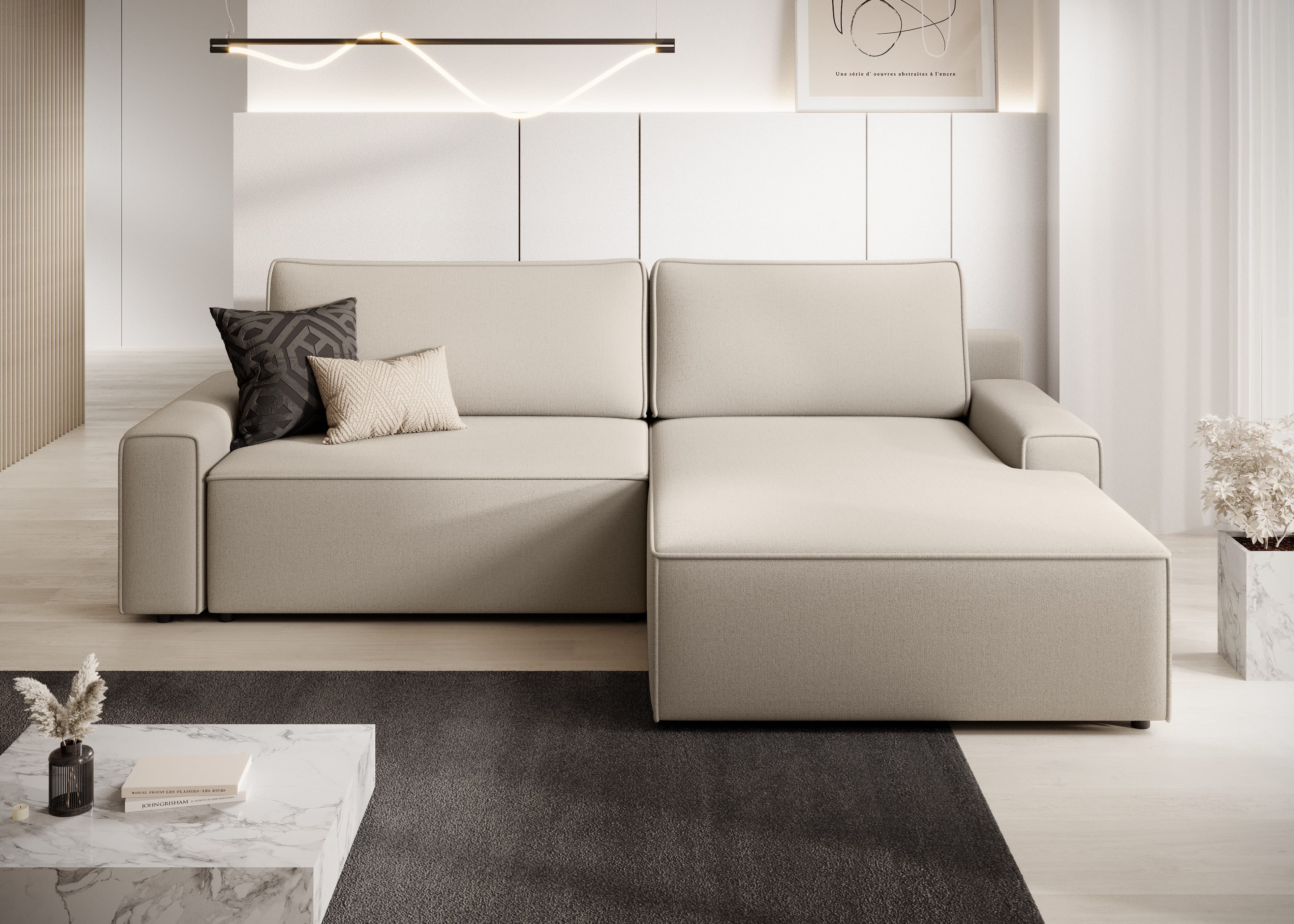Ecksofa TRENDMANUFAKTUR Challenge Beige mit Schlaffunktion und Bettkasten - Bild 2