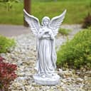 Gartenfigur Engel mit Flügeln Grabengel Steinfigur Grau Frostsicher Bild 2