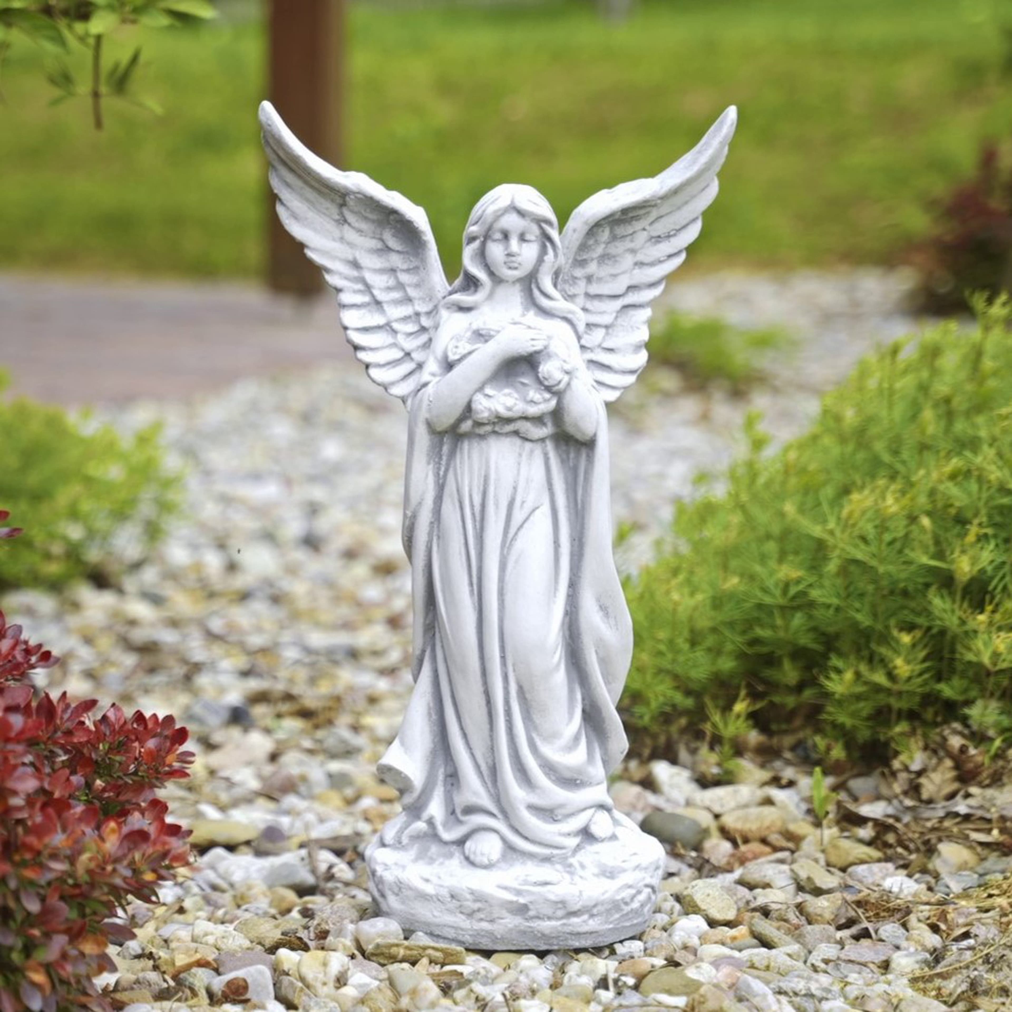 Gartenfigur Engel mit Flügeln Grabengel Steinfigur Grau Frostsicher - Bild 2