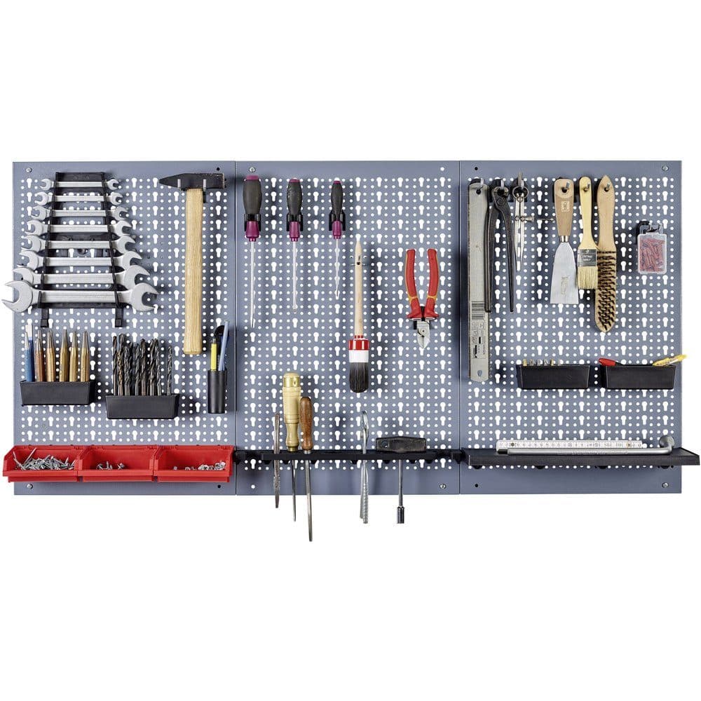 KÜPPER Stahlblech-Lochwand 3-teilig Silber mit Haken