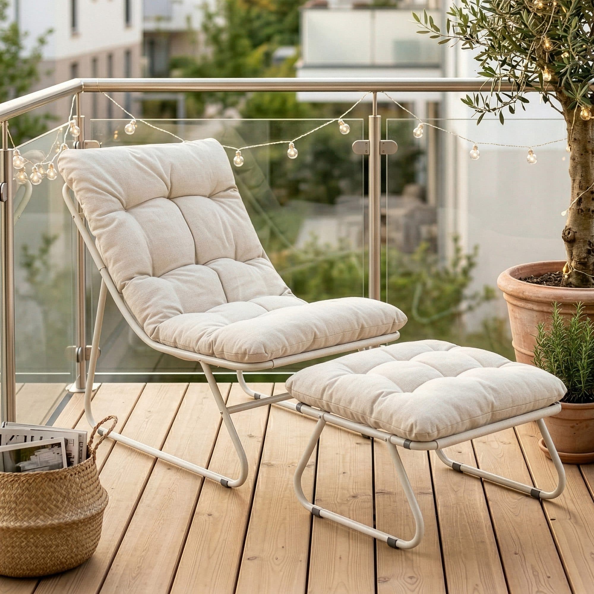 casa.pro Balkonset Malmö Sessel mit Fußhocker Beige - Bild 2