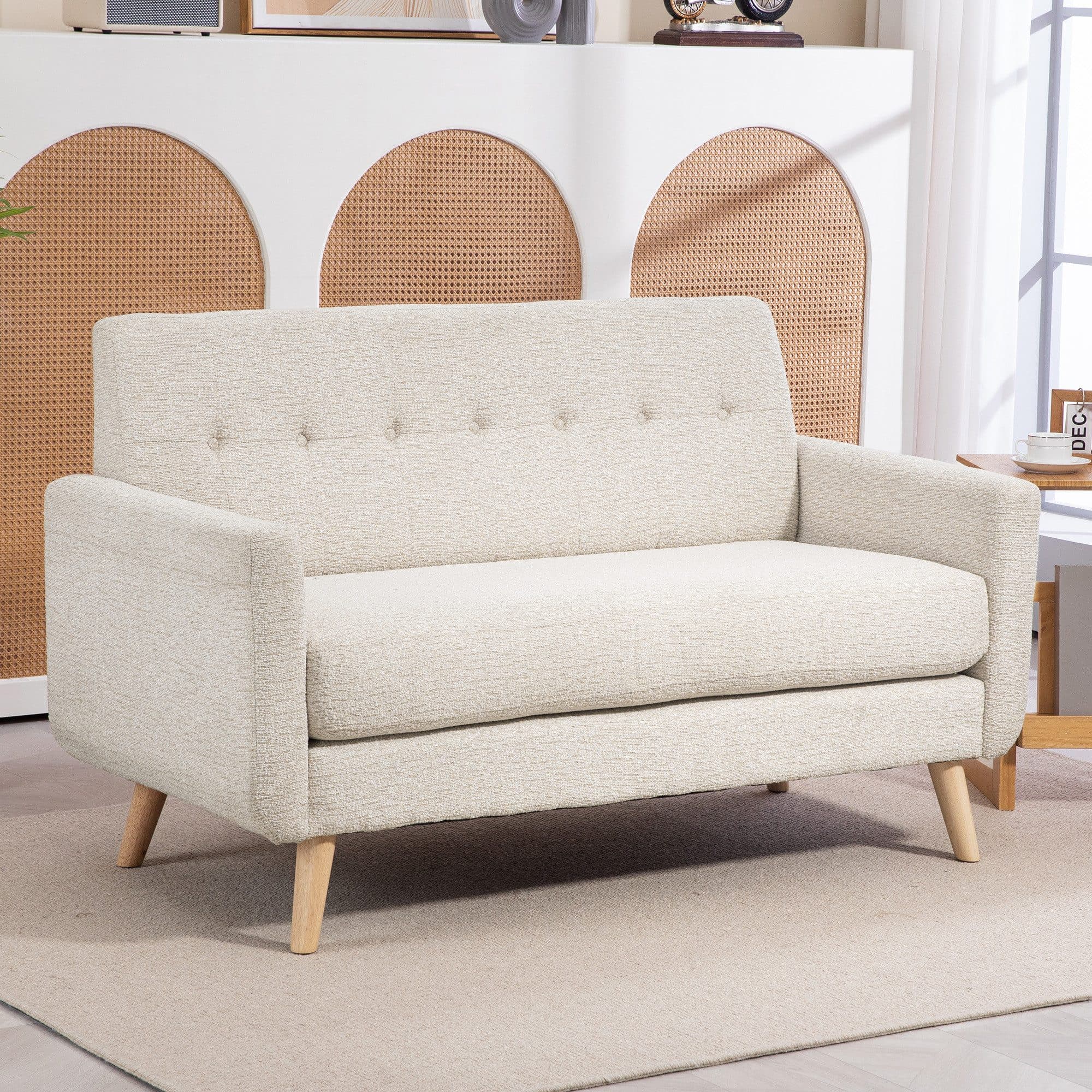HOMCOM 2-Sitzer Polstersofa Modern Beige Samtoptik - Bild 2