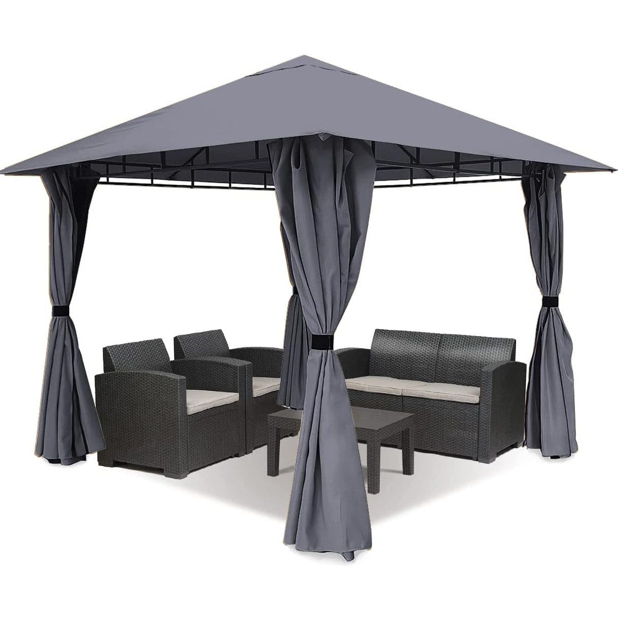 Sekey Gartenpavillon 300x300 cm Grau Wasserdicht mit Seitenteilen - Bild 2