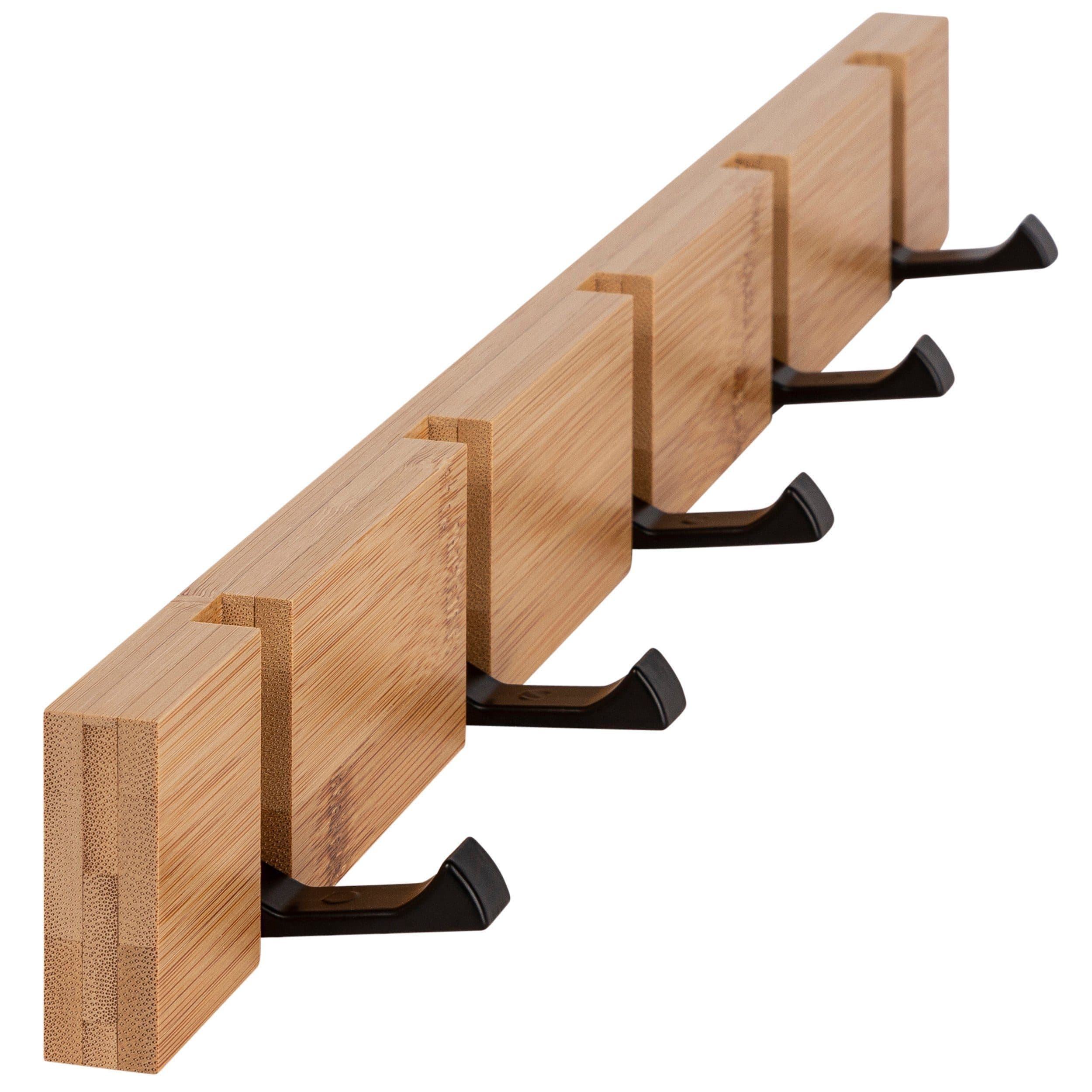 ONVAYA Wandgarderobe Bambus mit klappbaren Haken Modern - Bild 2