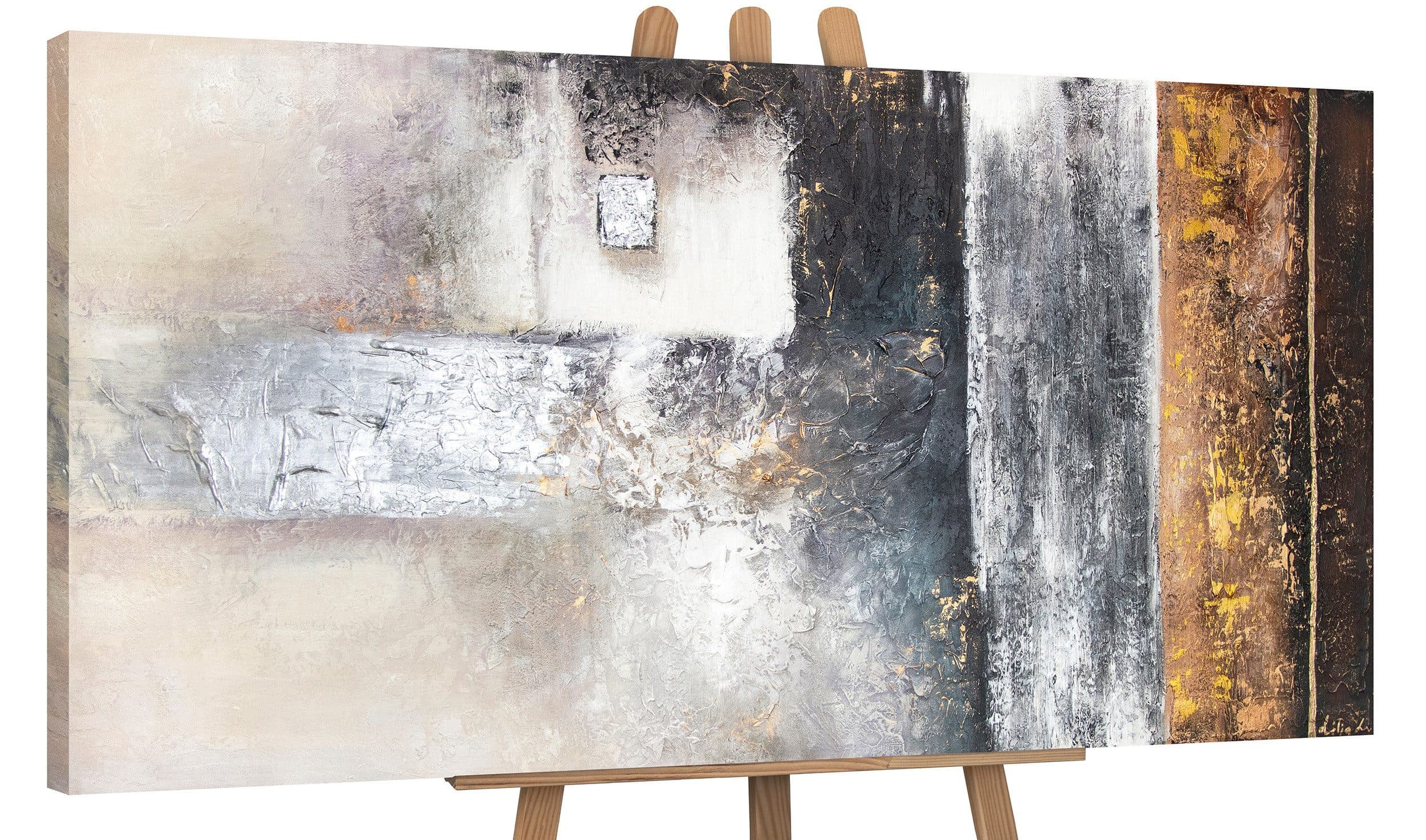 YS-Art Gemälde Abstrakt Silber Gold Braun Schwarz Handgemalt - Bild 2