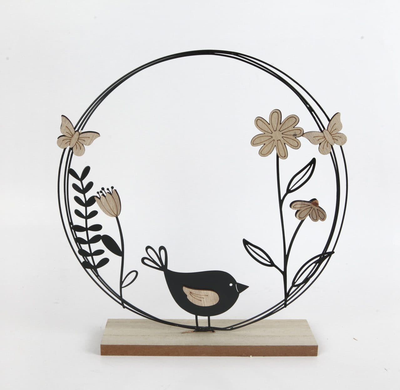 Trend Line Dekokranz Aufsteller Holz Vogel Blumen Schwarz