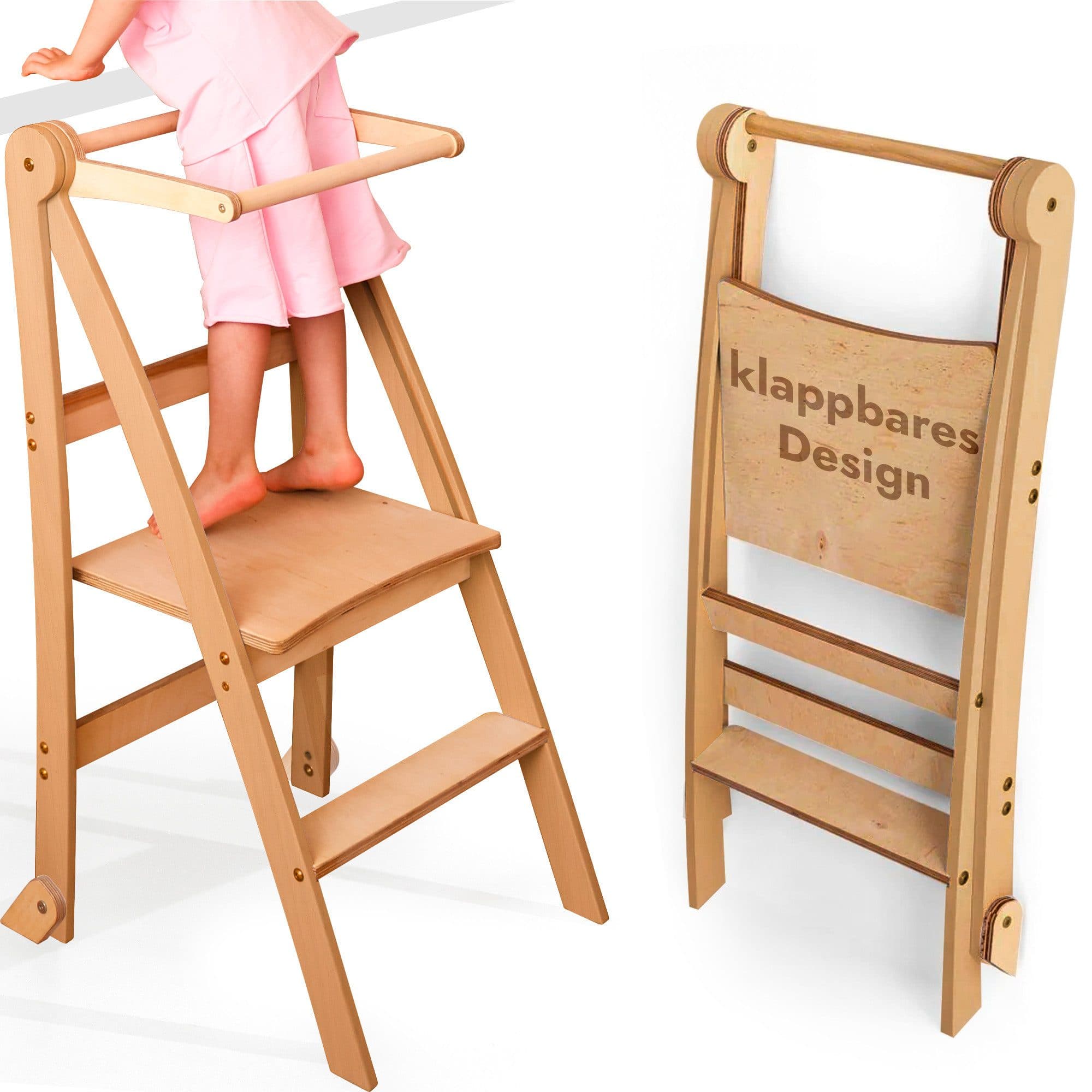 Goodevas Kinderklappstuhl Montessori-Lernleiter Beige Klappbar - Bild 2