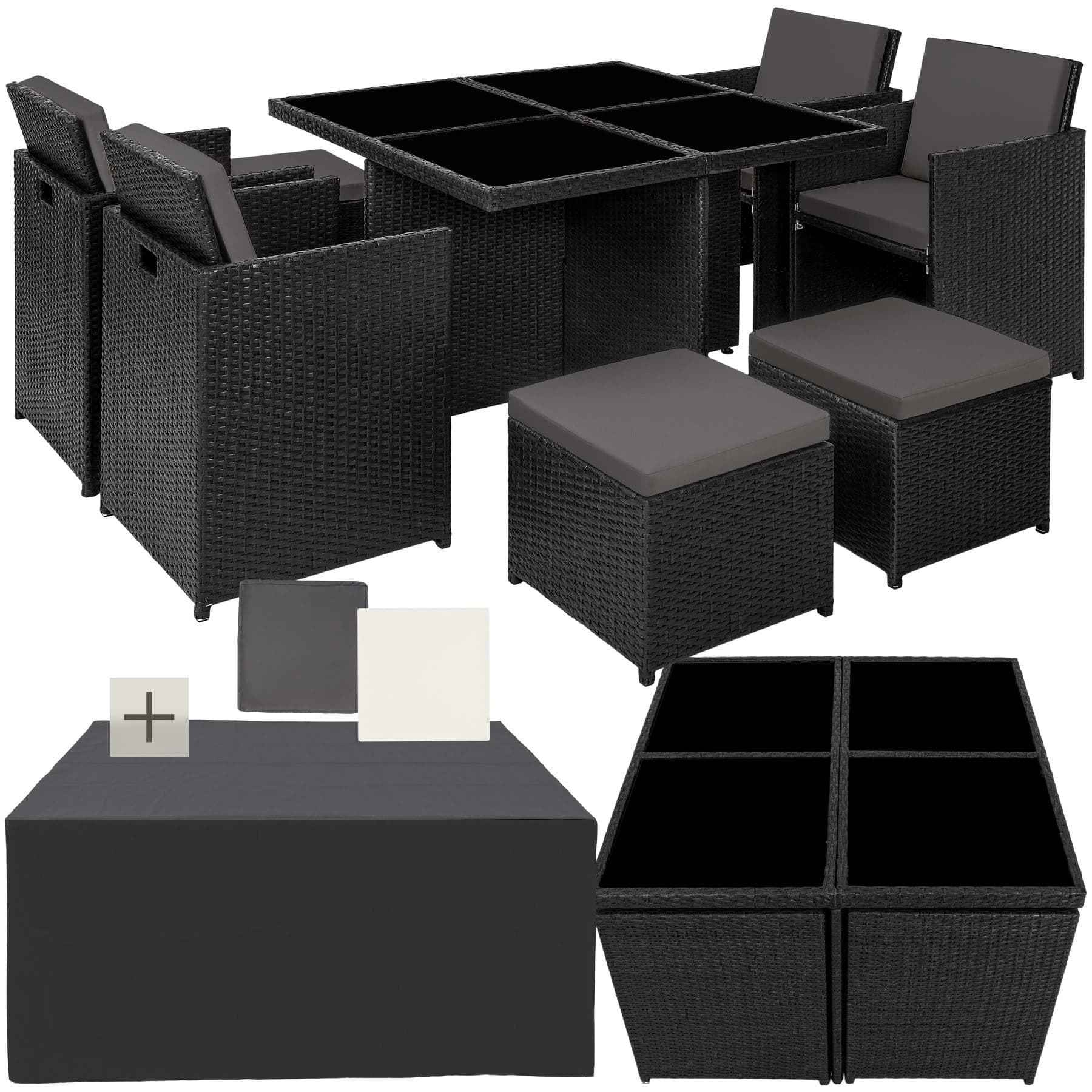 TECTAKE Sitzgruppe Aluminium Rattan 9-tlg. Beige/Grau - Bild 2
