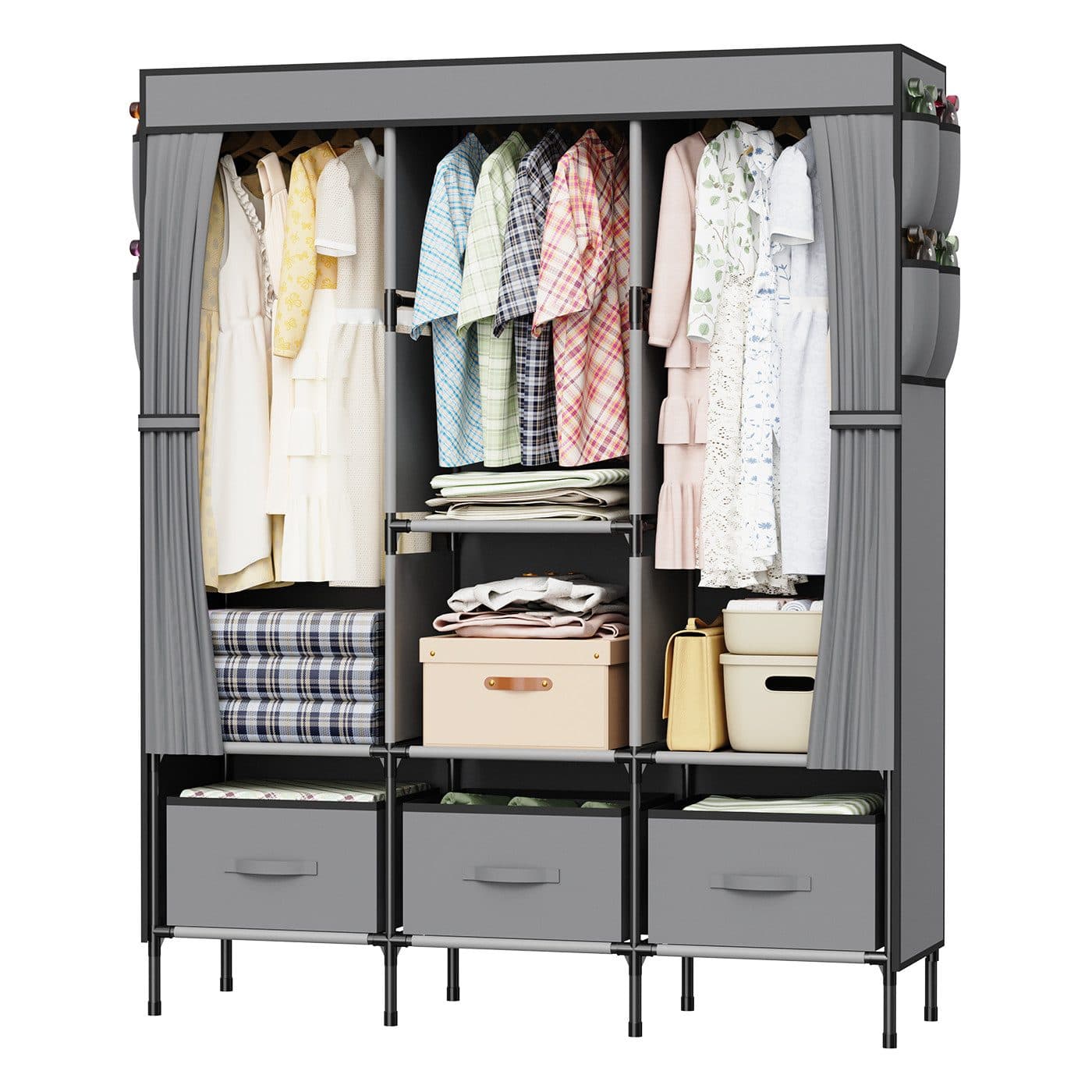 loefme Stoffschrank Kleiderschrank Grau 130 x 45 x 170 cm - Bild 2