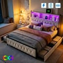 Furnishings Home Polsterbett Beige LED Stauraum mit USB Bild 2