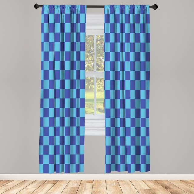 Abakuhaus Gardine Vorhang Blau Checkers Spiel