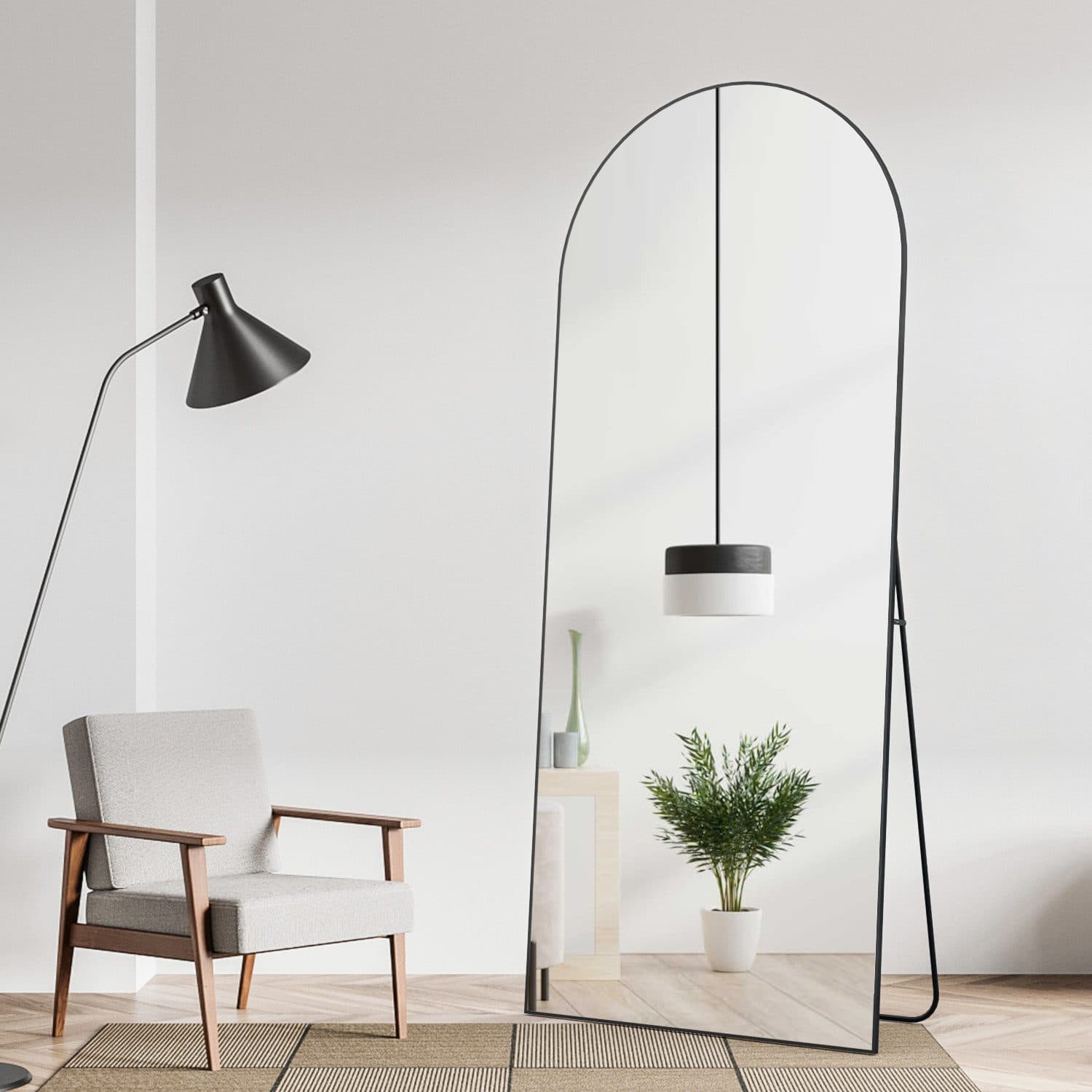 Elemango Ganzkörperspiegel 165x60cm, gewölbt, HD-Spiegelung, schwarz - Bild 2