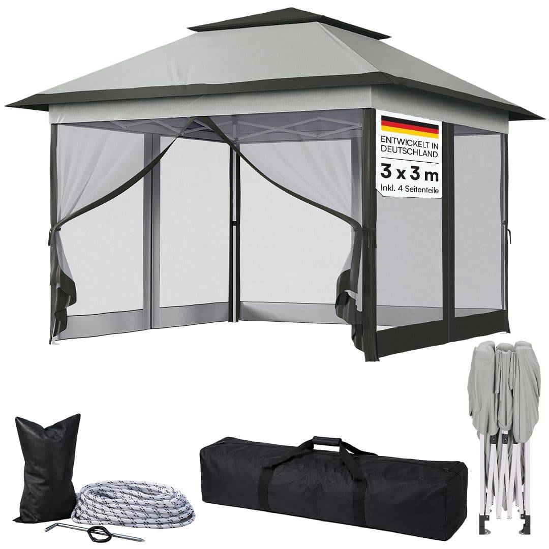 STEELSØN Pavillon Xanaris 3x3m Gartenpavillon wetterfest mit 4 Seitenteilen - Bild 2