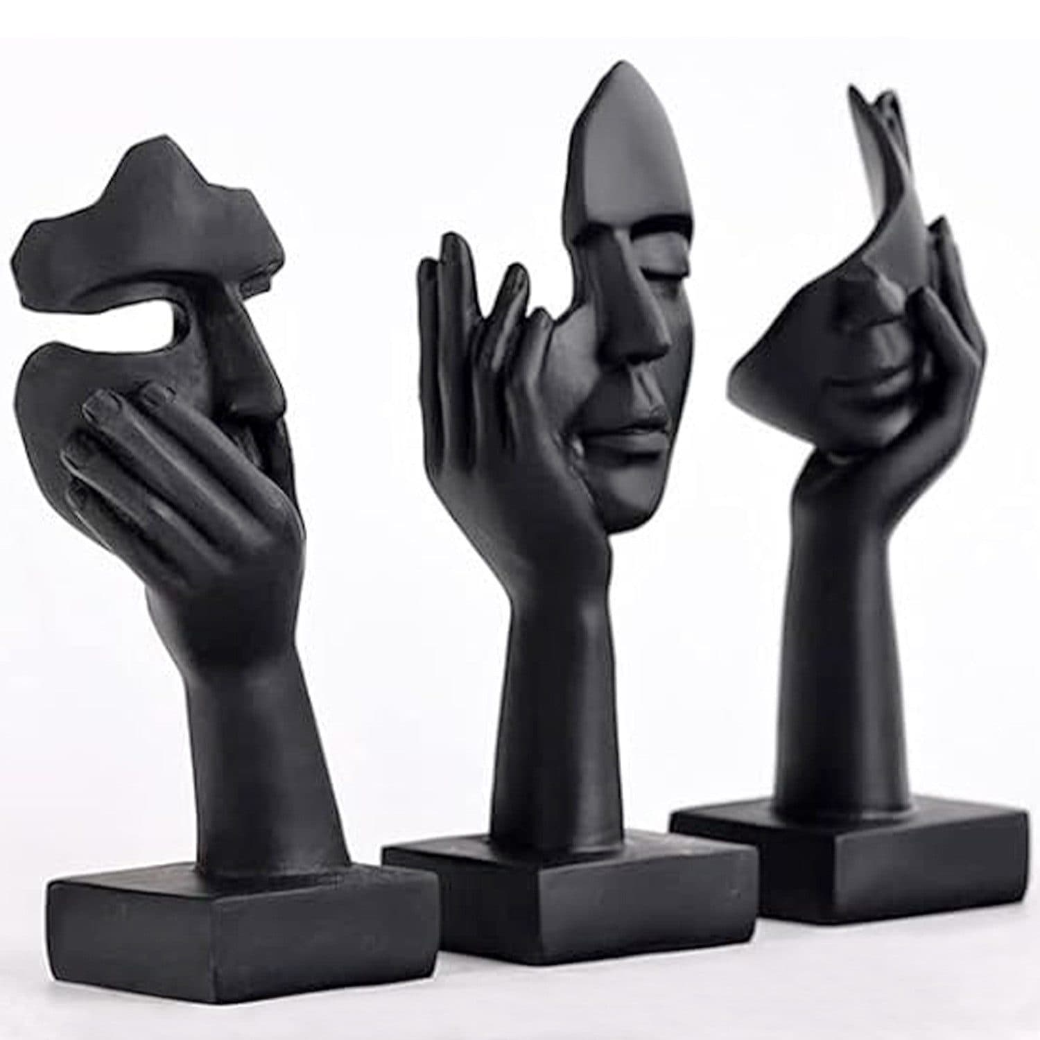 Refined Living 3-tlg. Abstrakte Kunstfiguren Skulptur Tiefschwarz Kunstharz - Bild 2