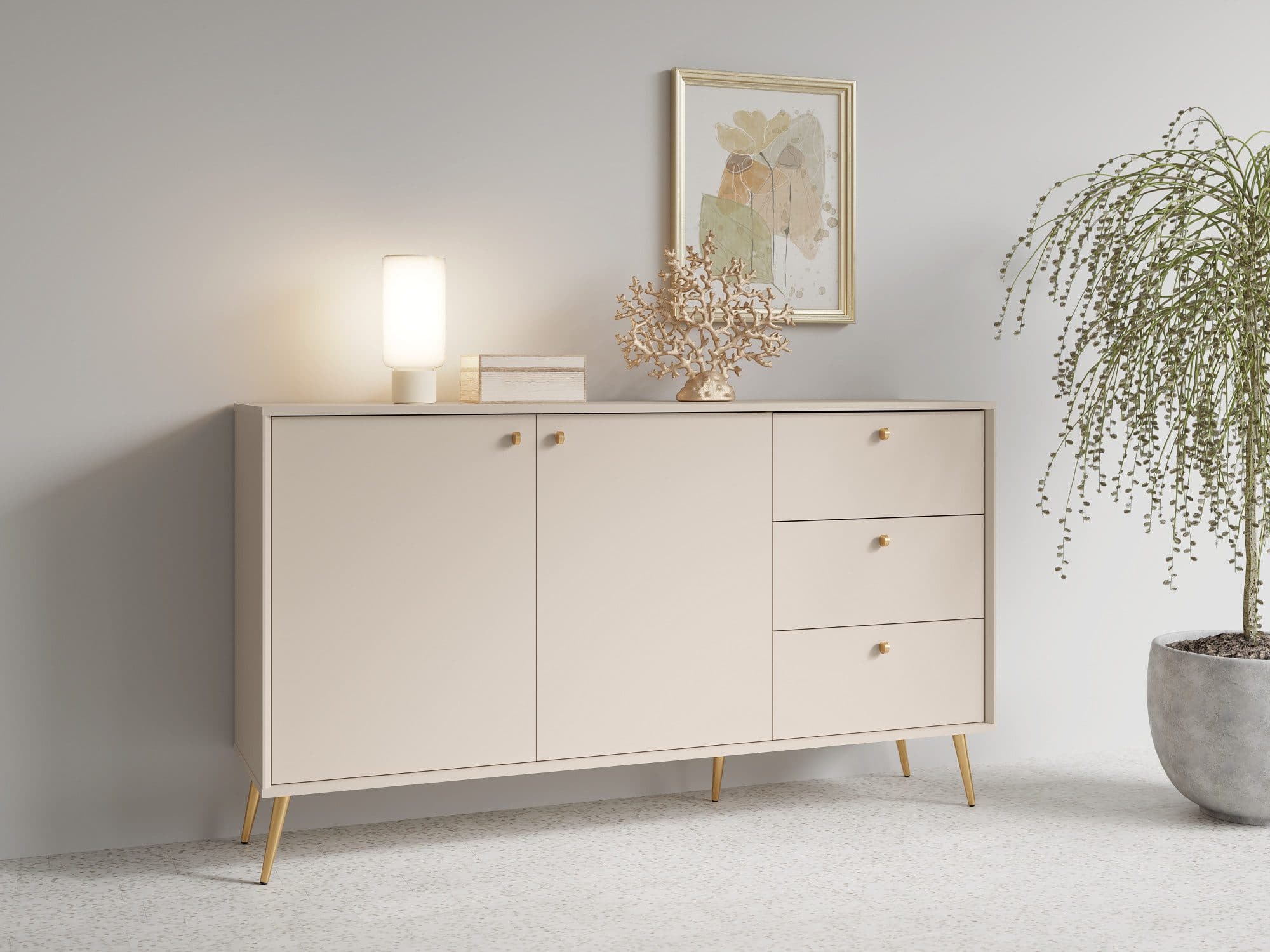 Home Affaire Kommode ROMELIS Sideboard 3 Schubladen 2 Türen Beige Gold - Bild 2