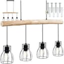 tectake Pendelleuchte Woody Industrial-Style 4x E27 Holz Stahl Bild 2