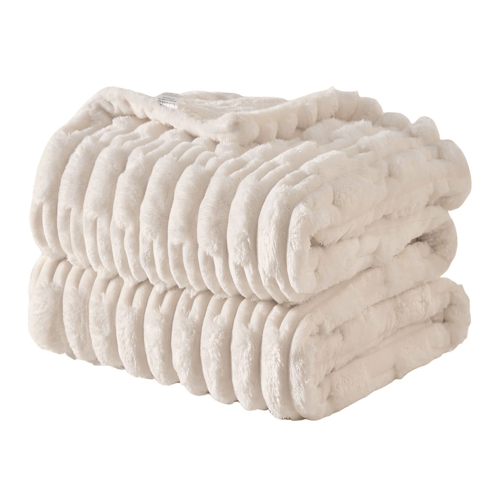 KEAYOO Wohndecke MT09 Sherpa Fleece Kuscheldecke Beige - Bild 2