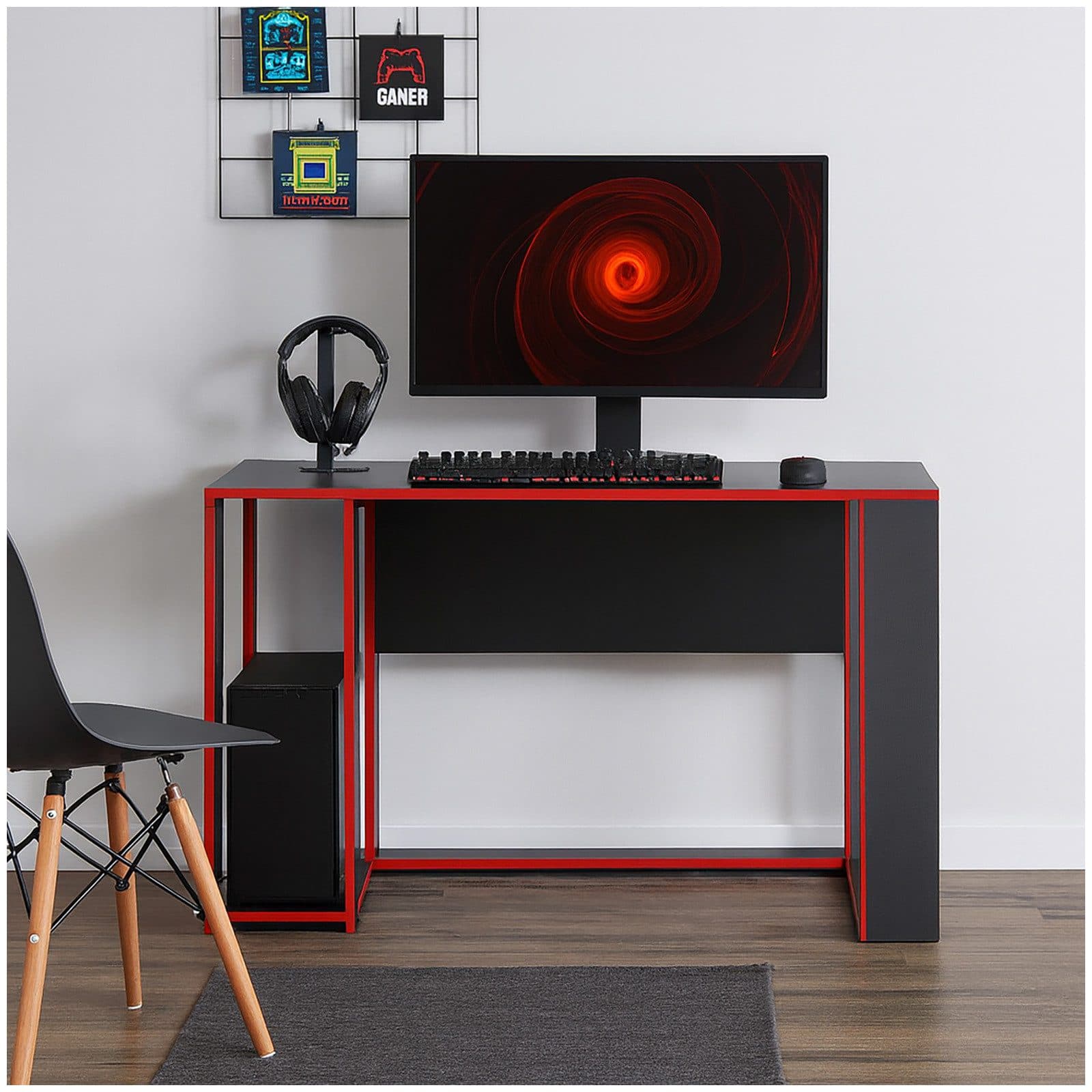 HTI-Living Gamingtisch Schwarz/Rot mit seitlicher Ablage