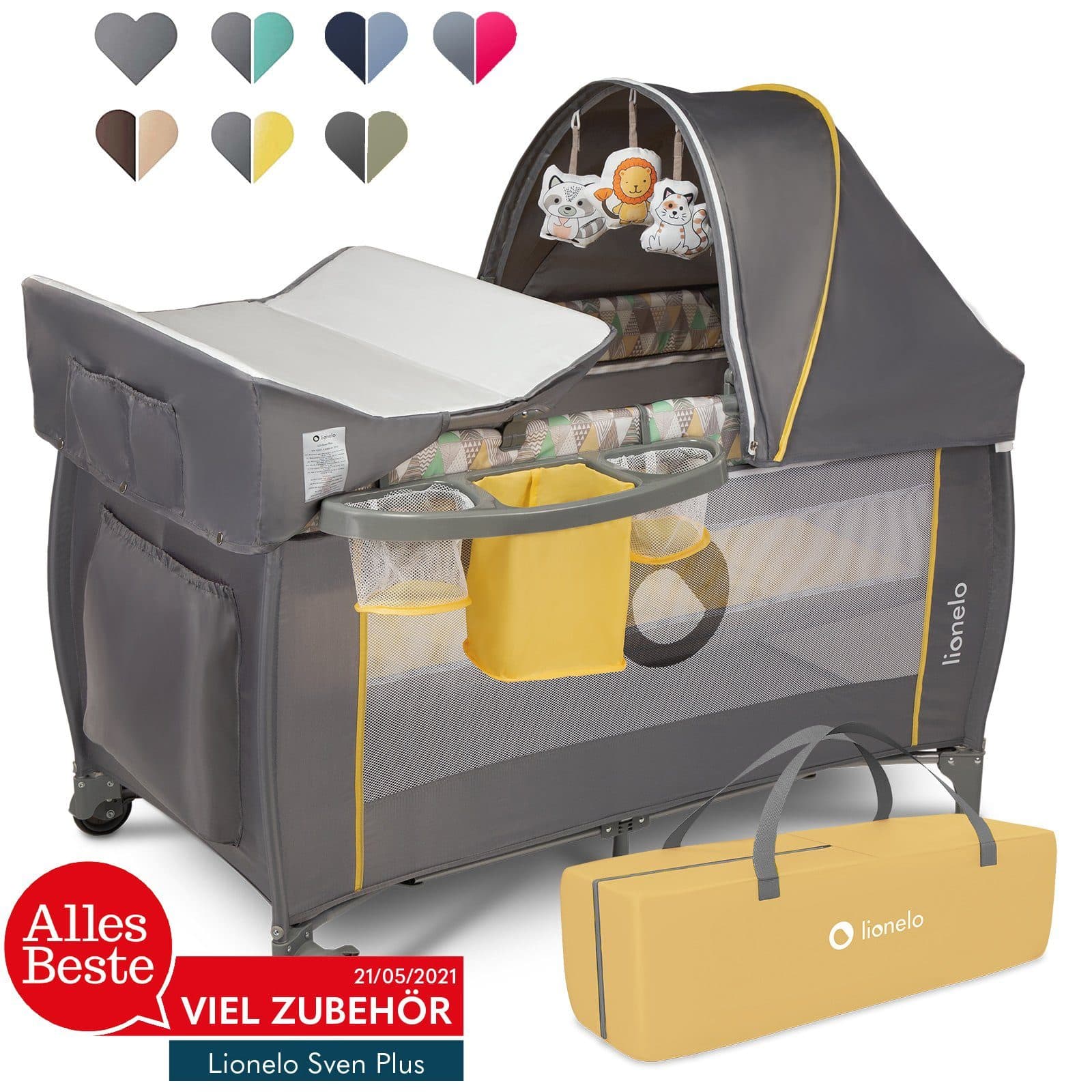 Lionelo Baby-Reisebett LO-SVEN PLUS 2-in-1 mit Spielzeug-Hund Gelb - Bild 2