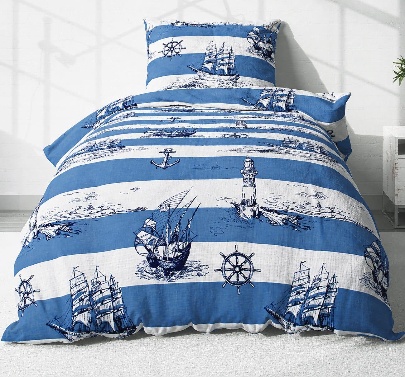 Heubergshop Bettwäsche Seersucker Maritime Anker 100% Baumwolle - Bild 2