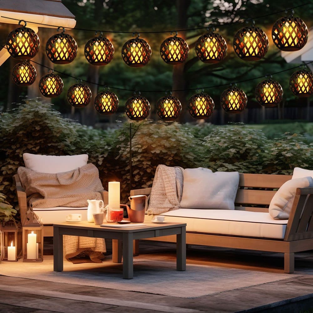 NOWA Solarlichterkette 16x LED Kugeln Schwarz Flammeneffekt - Bild 2