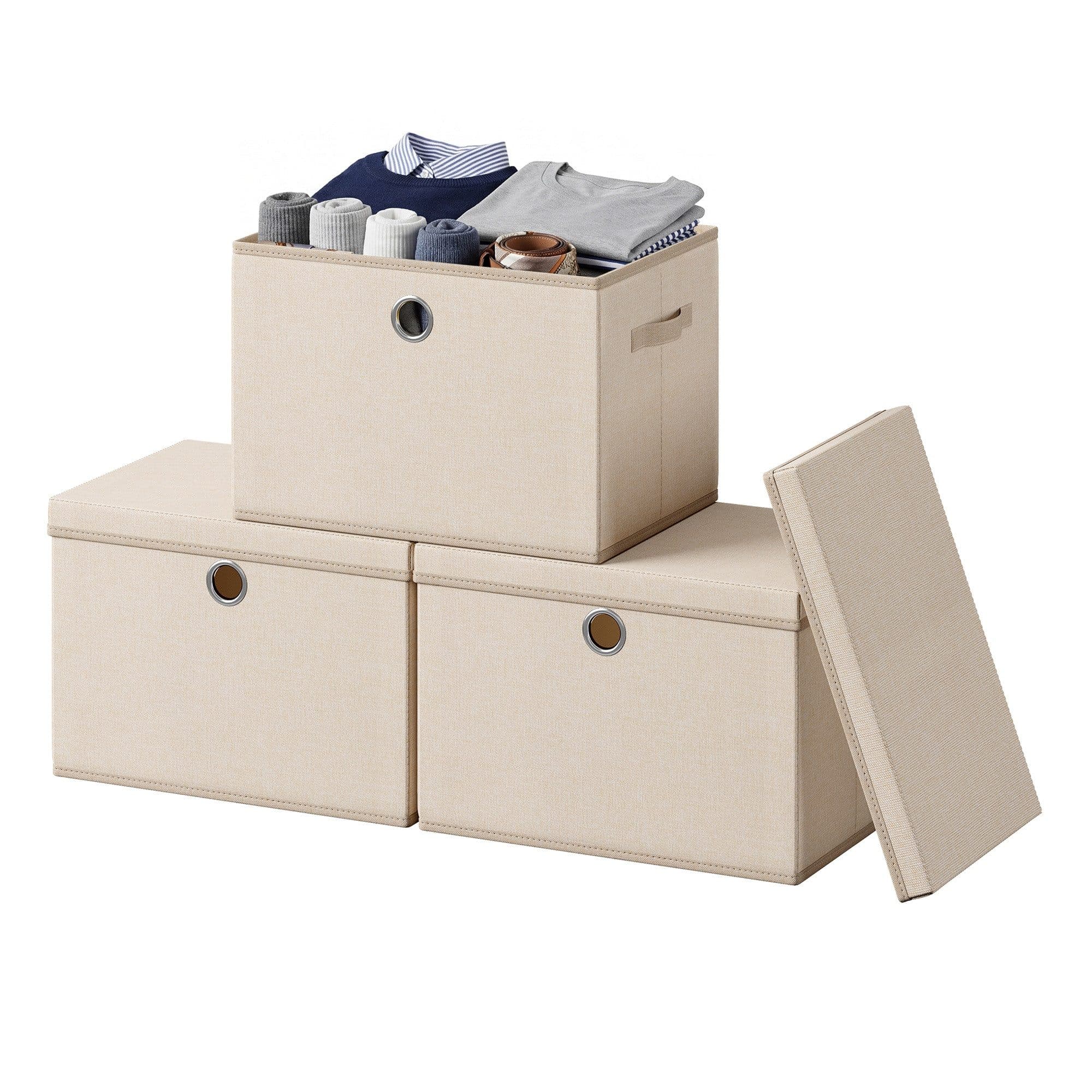 SONGMICS Aufbewahrungsbox 3er Set mit Deckel und Griffen Sand - Bild 2