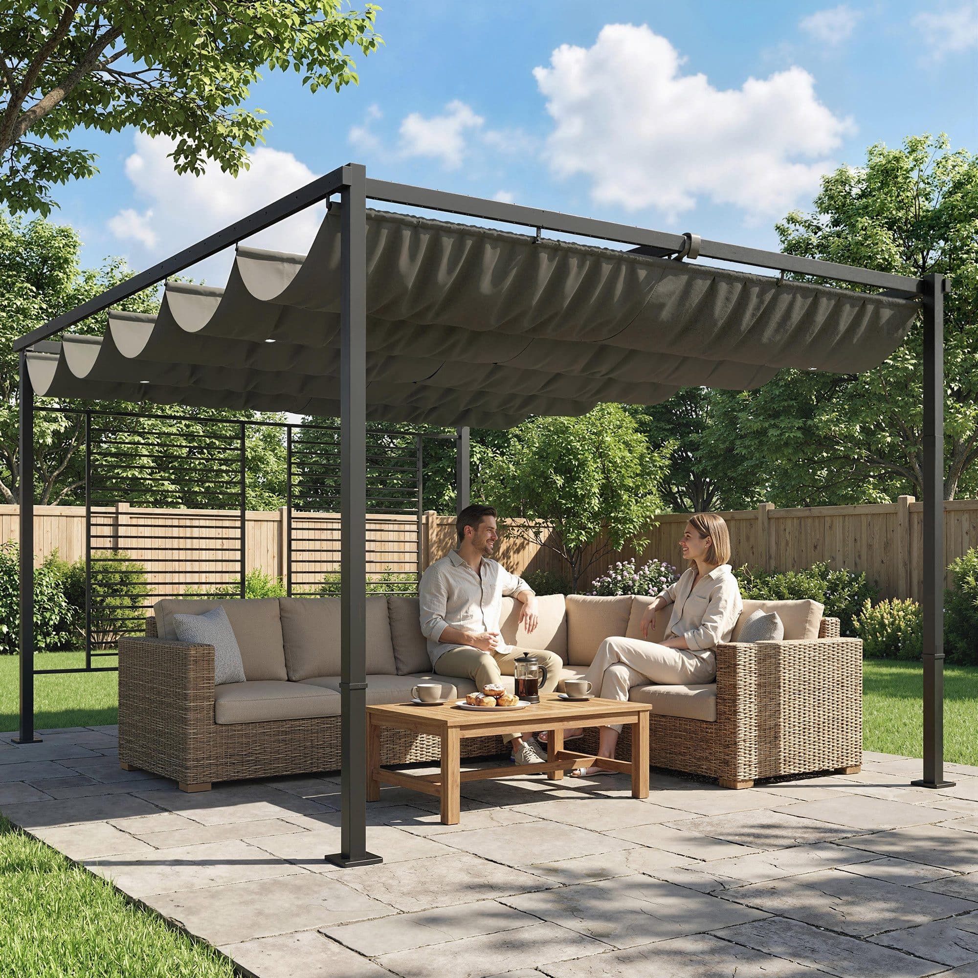 Outsunny Pergola mit Schiebedach, 2 Sichtschutz, Dunkelgrau - Bild 2