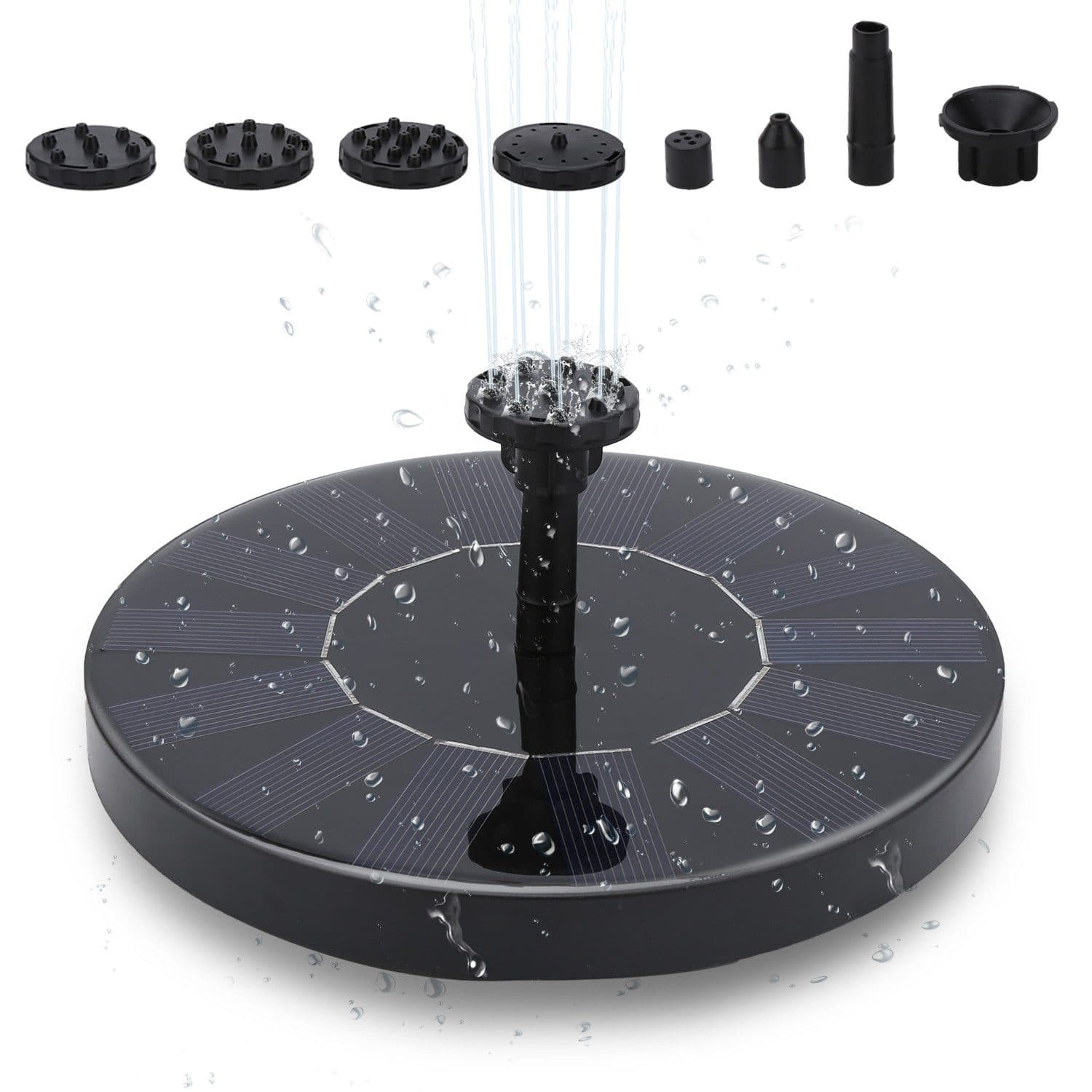Clanmacy Gartenbrunnen SolarPumpe 1.5W mit 6 Düsen Schwarz - Bild 2