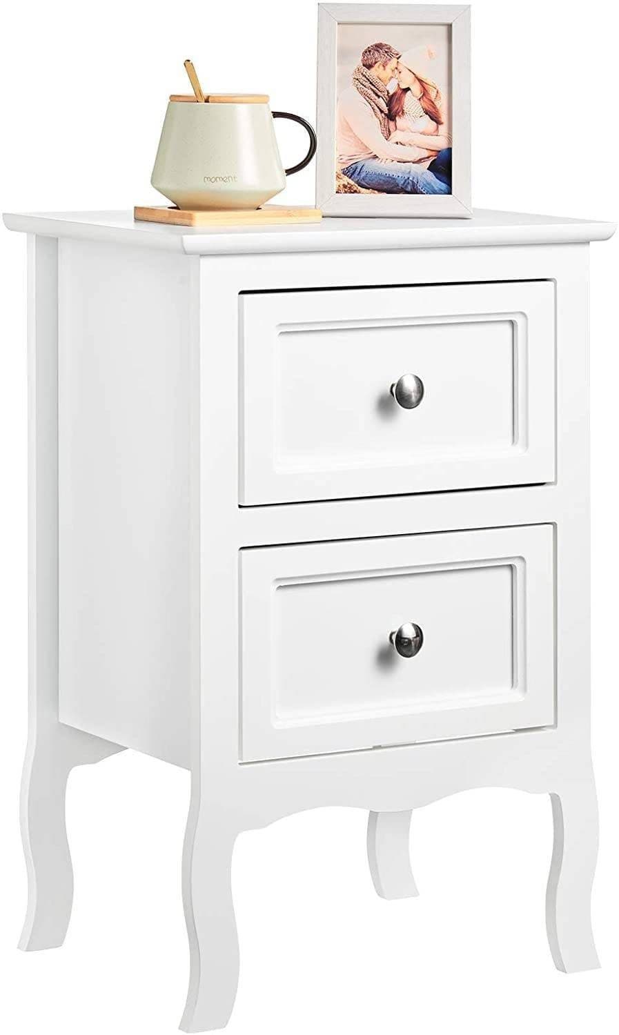 Woltu Nachttisch Barock Weiß 2 Schubladen MDF - Bild 2