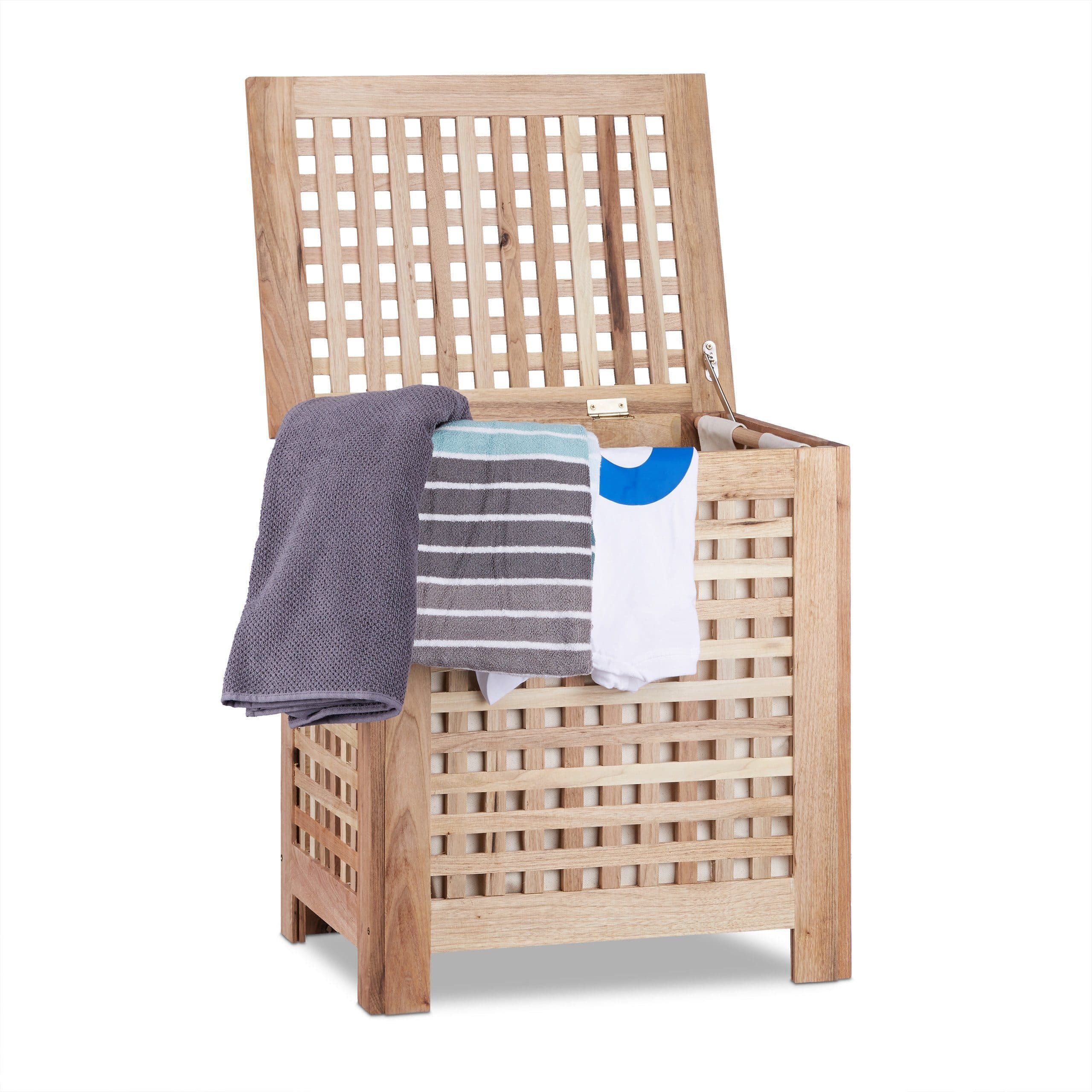 relaxdays Wäschetruhe Walnuss mit Wäschesack - Bild 2