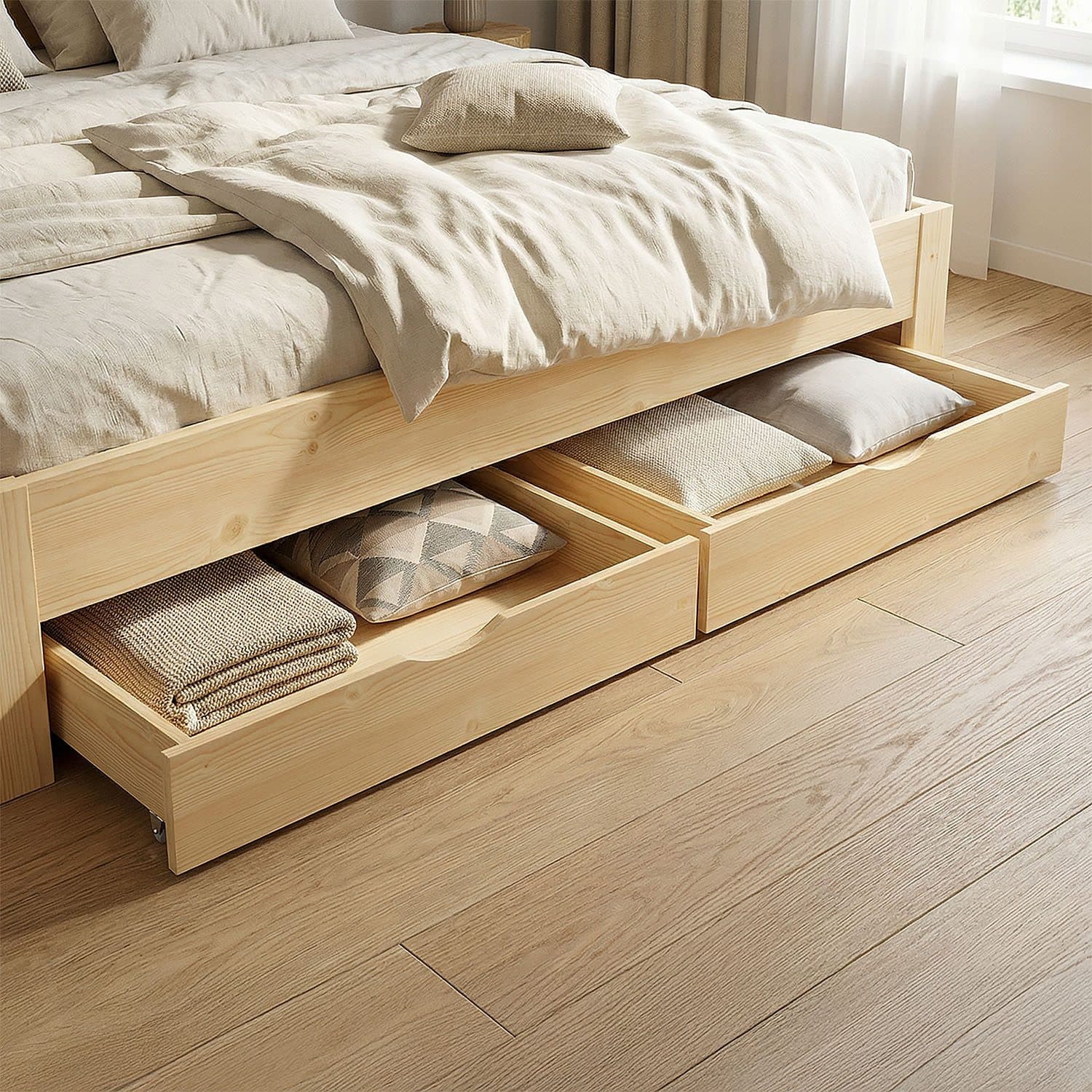 Homestyle4u Bettkästen 2er-Set Natur Holz auf Rollen - Bild 2
