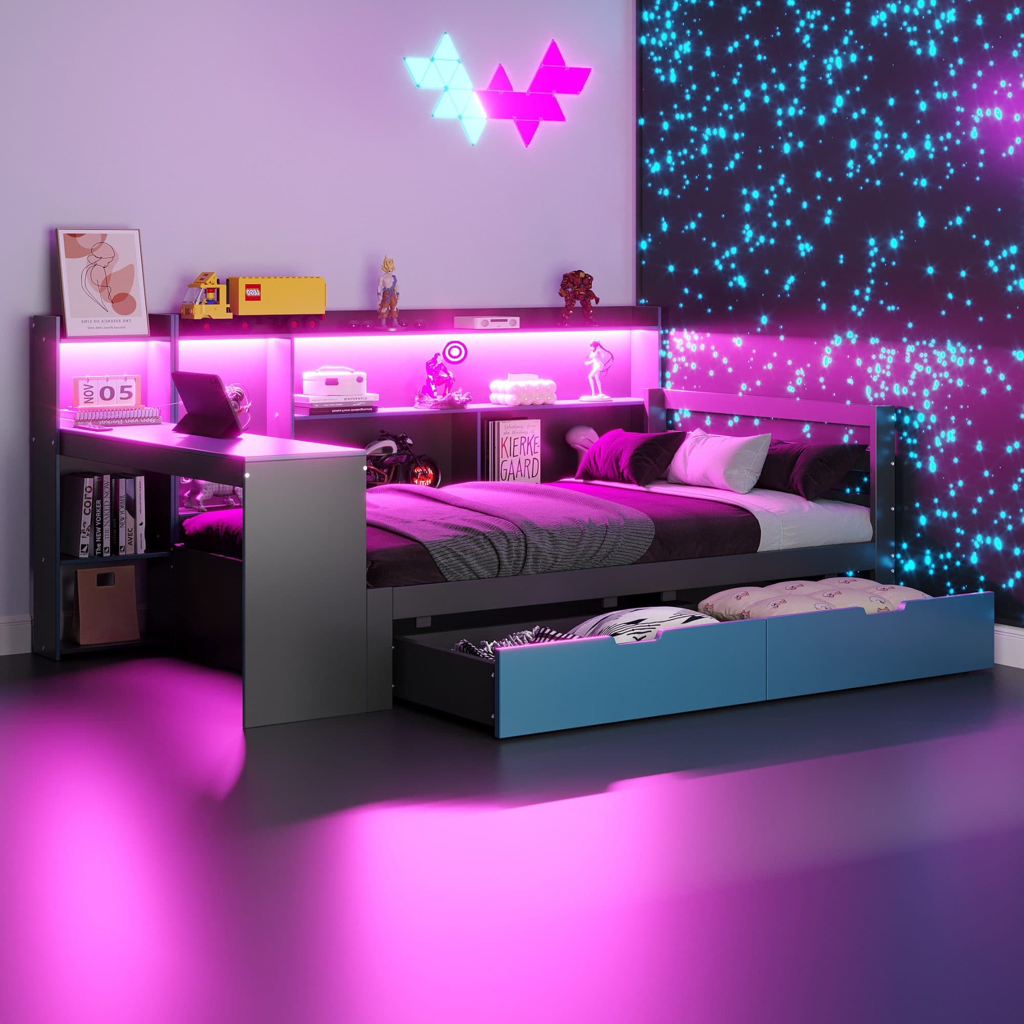 REDOM Schlafsofa mit Schreibtisch, LED-Beleuchtung und Stauraum - Bild 2