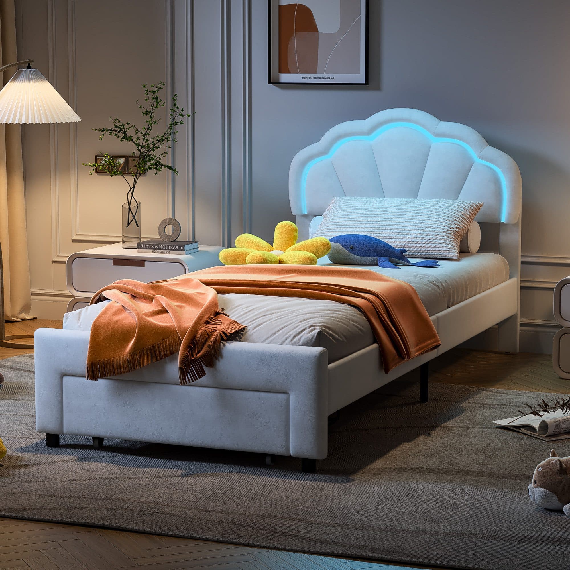 PXloue Polsterbett Kinderbett Jugendbett Weiß LED-Beleuchtung - Bild 2