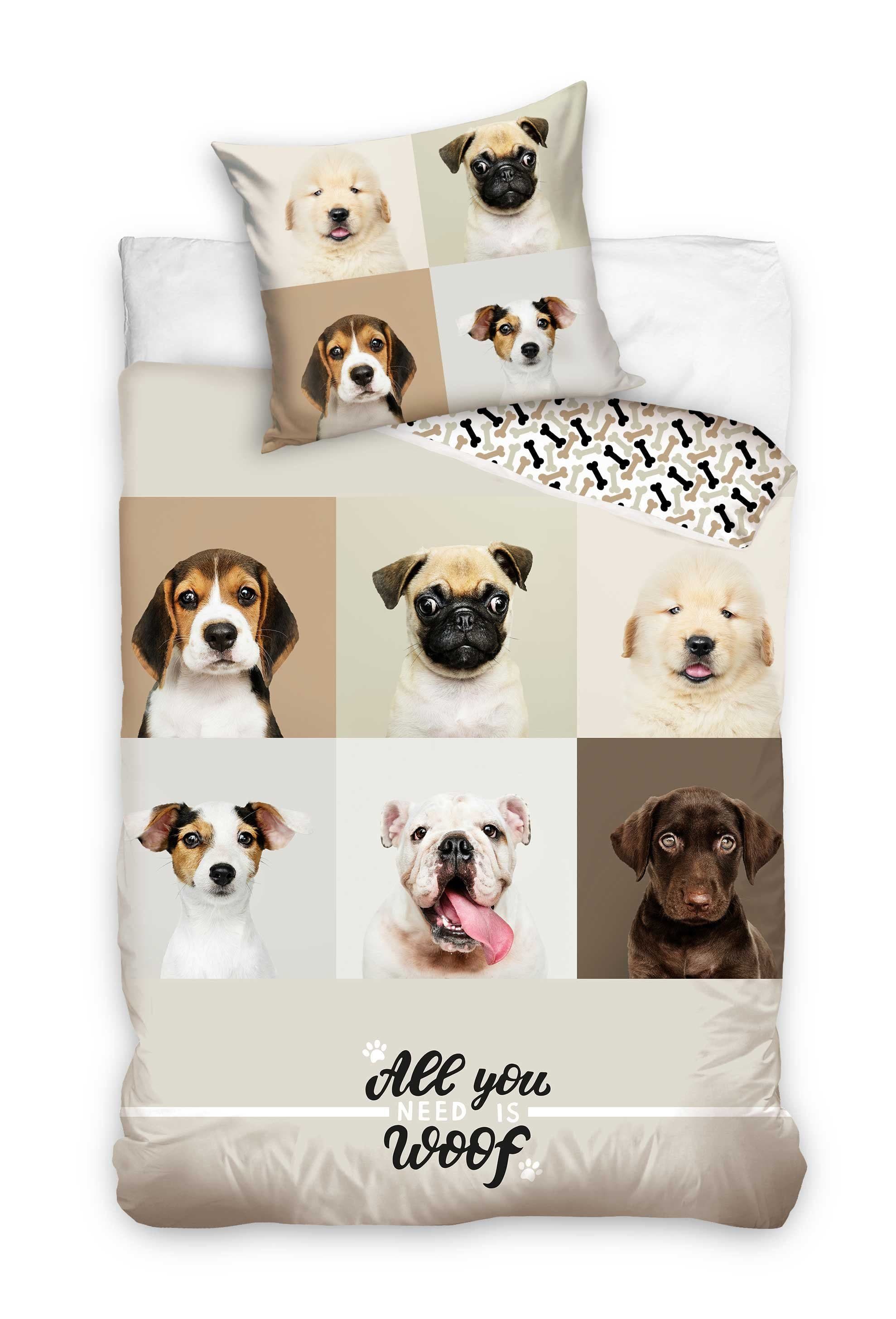 Carbotex Bettwäsche Hunde 135x200 cm 100% Baumwolle