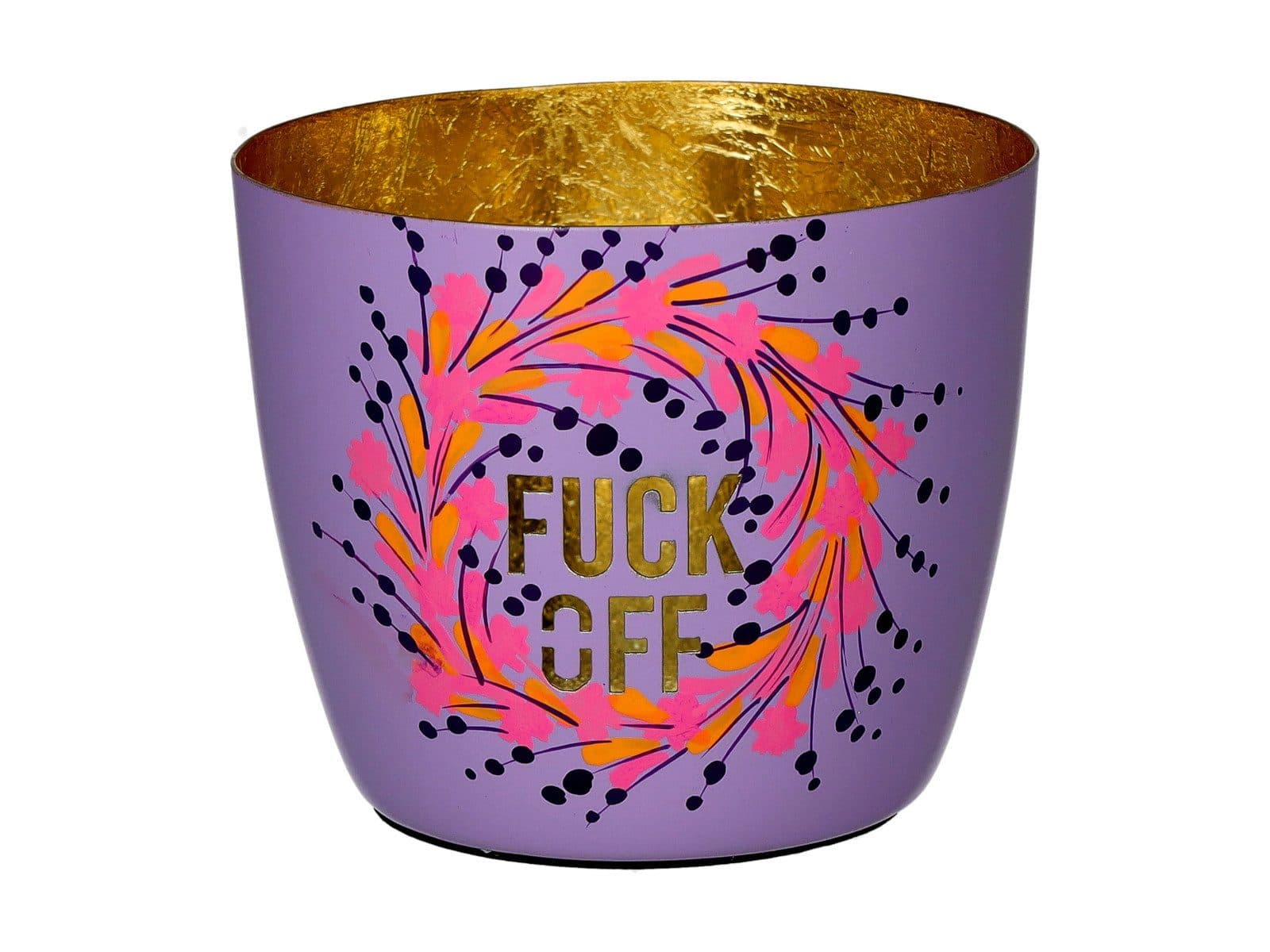 Giftcompany Windlicht Madras M „Fuck off“ Lila/Gold