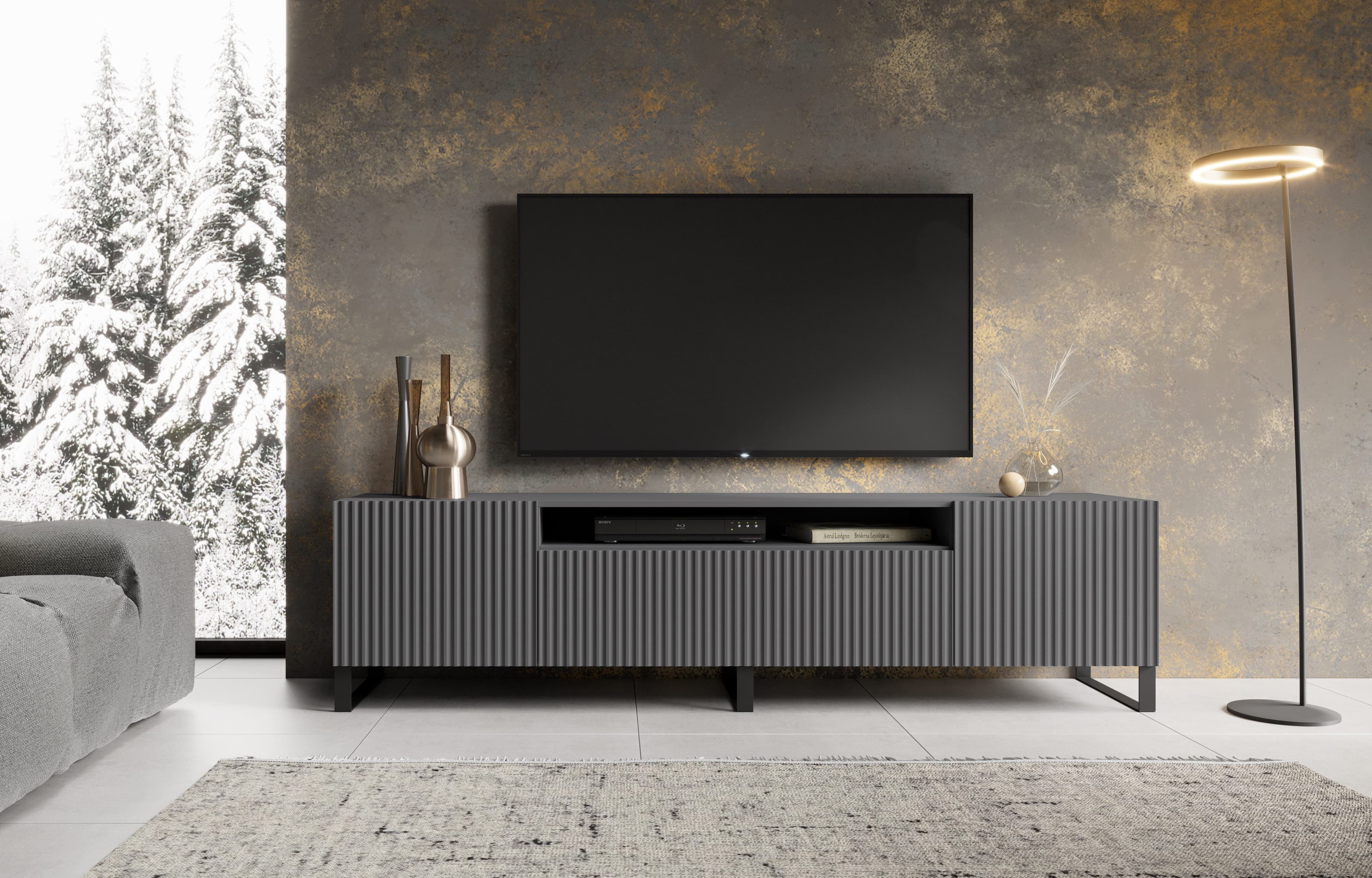 MOEBLO TV-Board VIRENO Modernes TV-Möbel Grau/Schwarz/Weiß - Bild 2