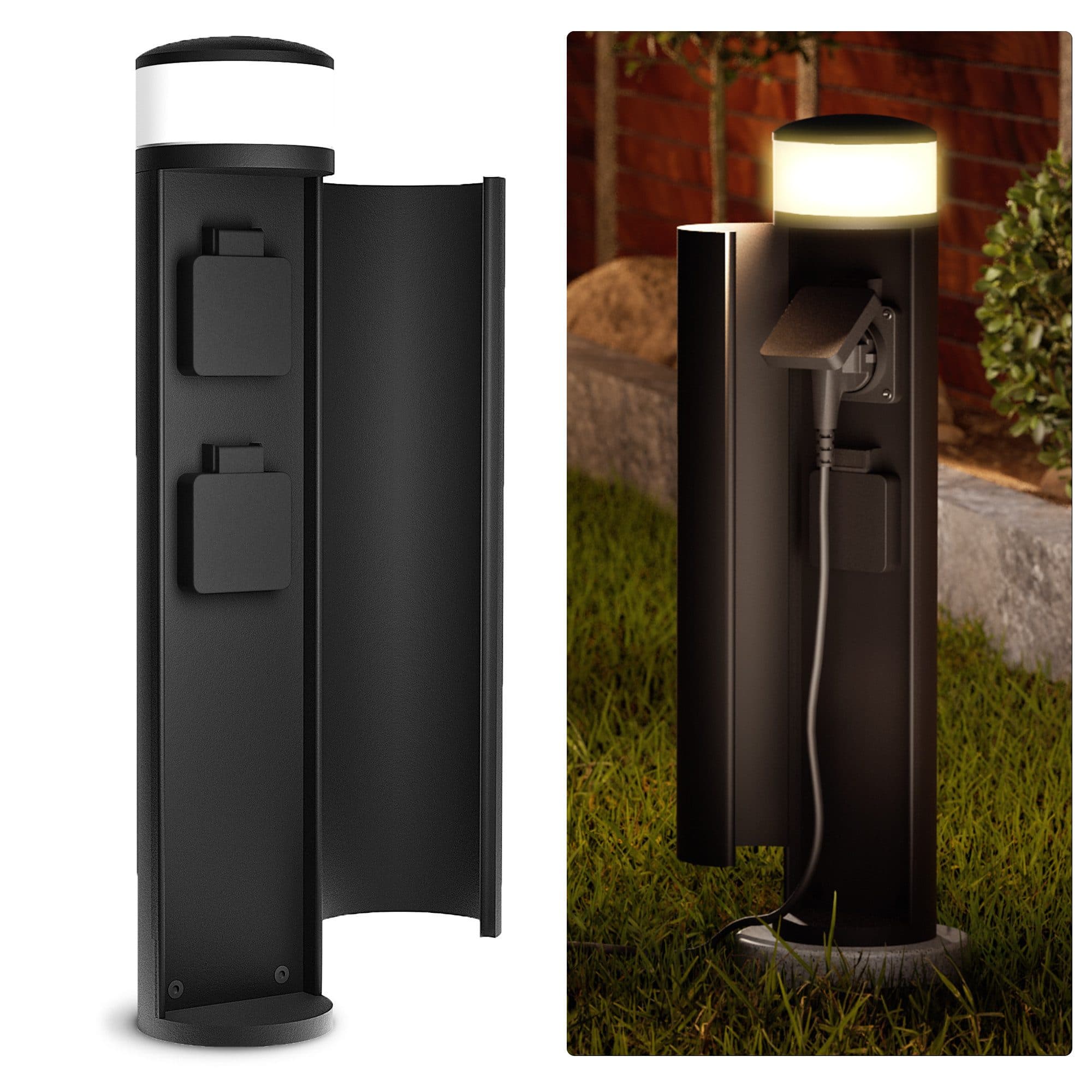 SSC-LUXon LED Gartenstrahler PALISO Lichtsäule Schwarz mit 2 Steckdosen - Bild 2