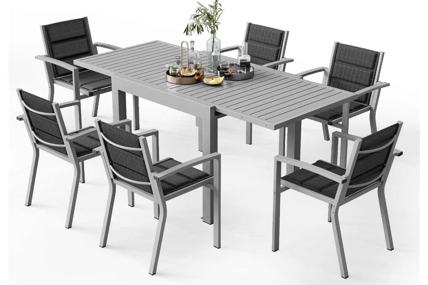 HOMALL Gartentisch Aluminium Ausziehtisch Garten-Essgruppe Grau - Bild 2