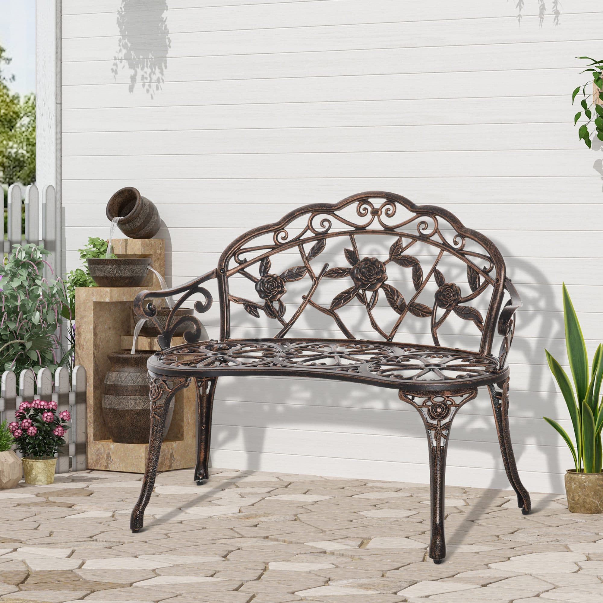 Outsunny Gartenbank Retro Stil mit Blumenmuster Bronze - Bild 2