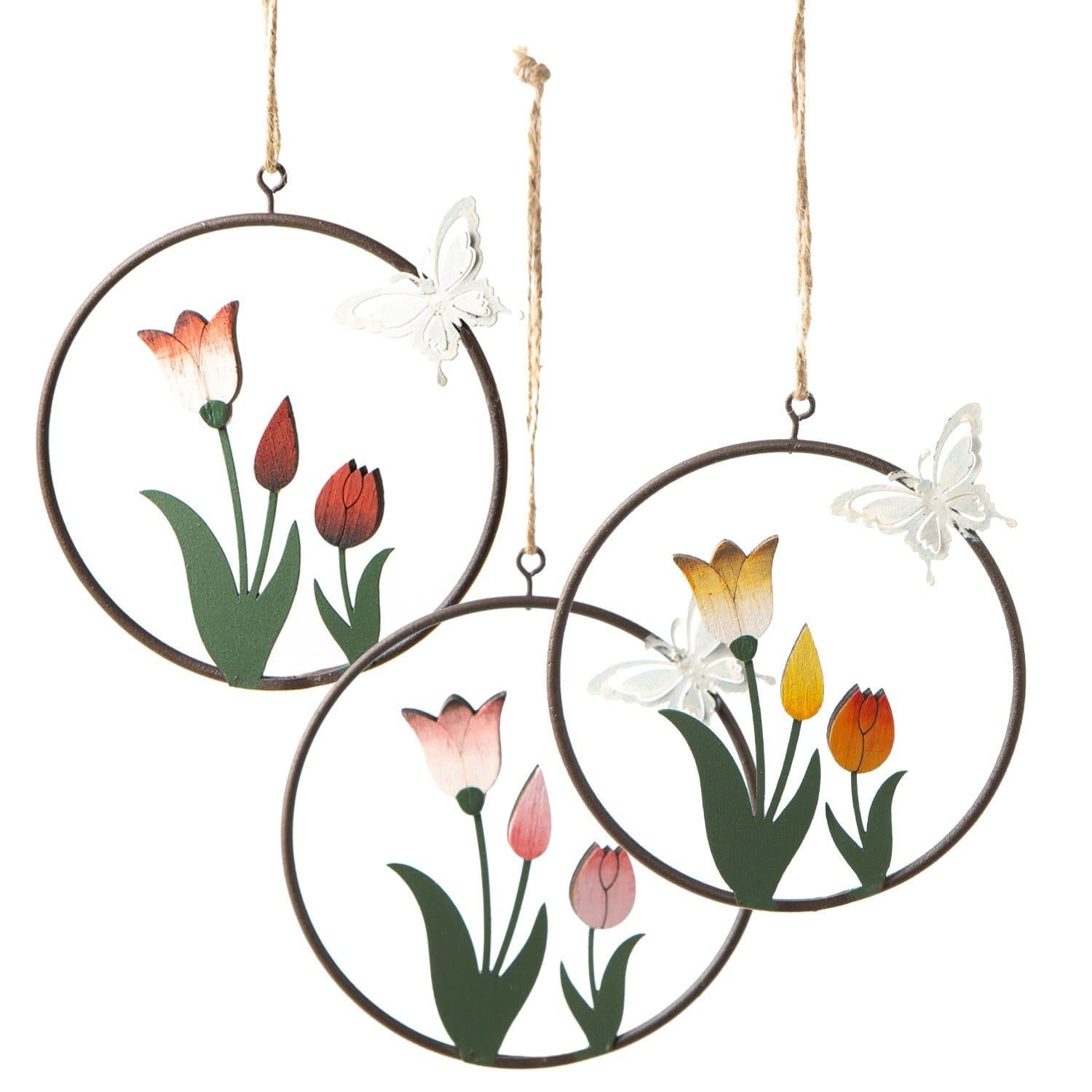 Logbuch-Verlag Dekofigur 3 Frühling Deko Anhänger Tulpen Blumen im Metallring