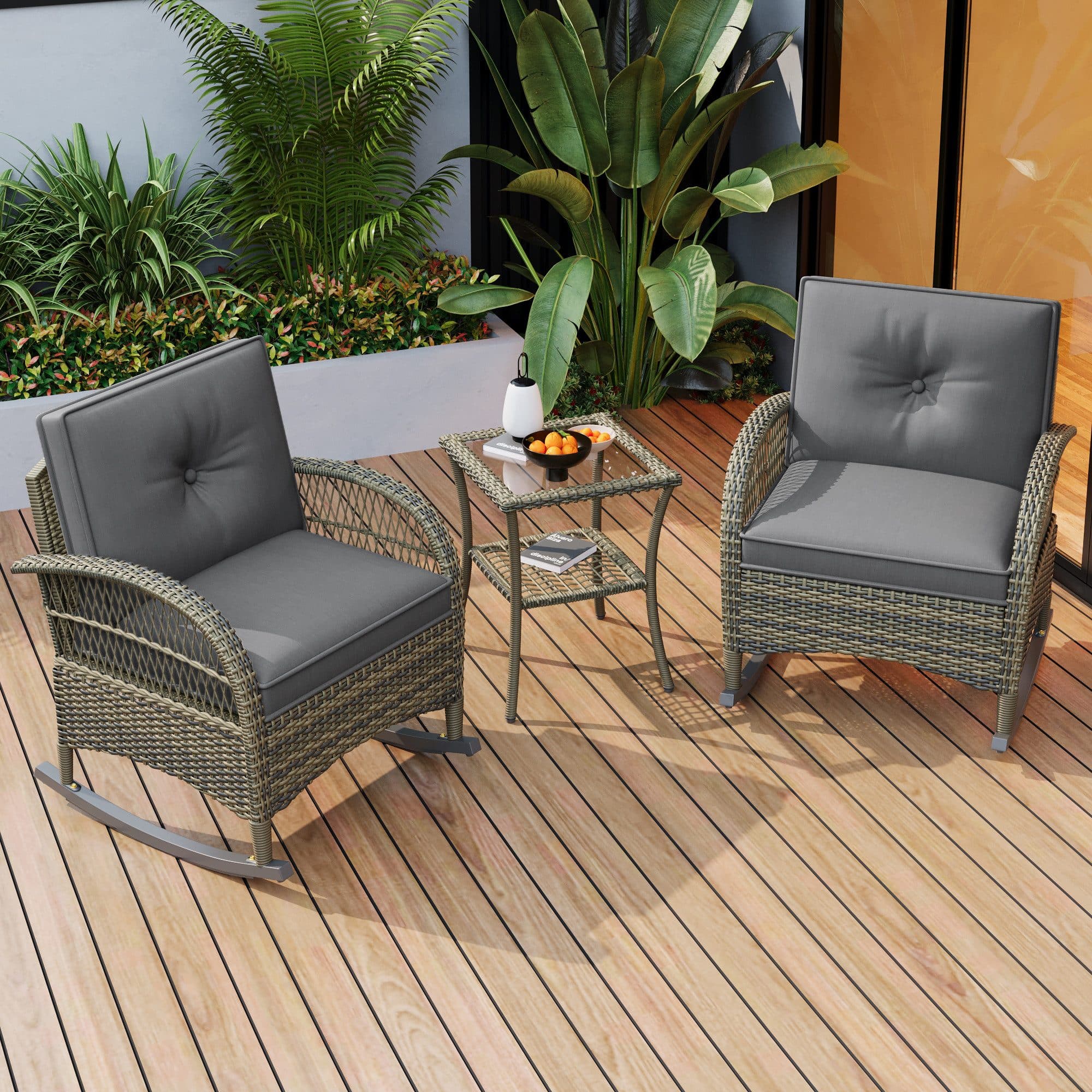 Flieks Balkonset 3-tlg. Grau Rattan mit Kissen - Bild 2