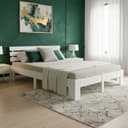 Homestyle4u Holzbett mit Kopfteil und Lattenrost Weiß Modern Bild 2