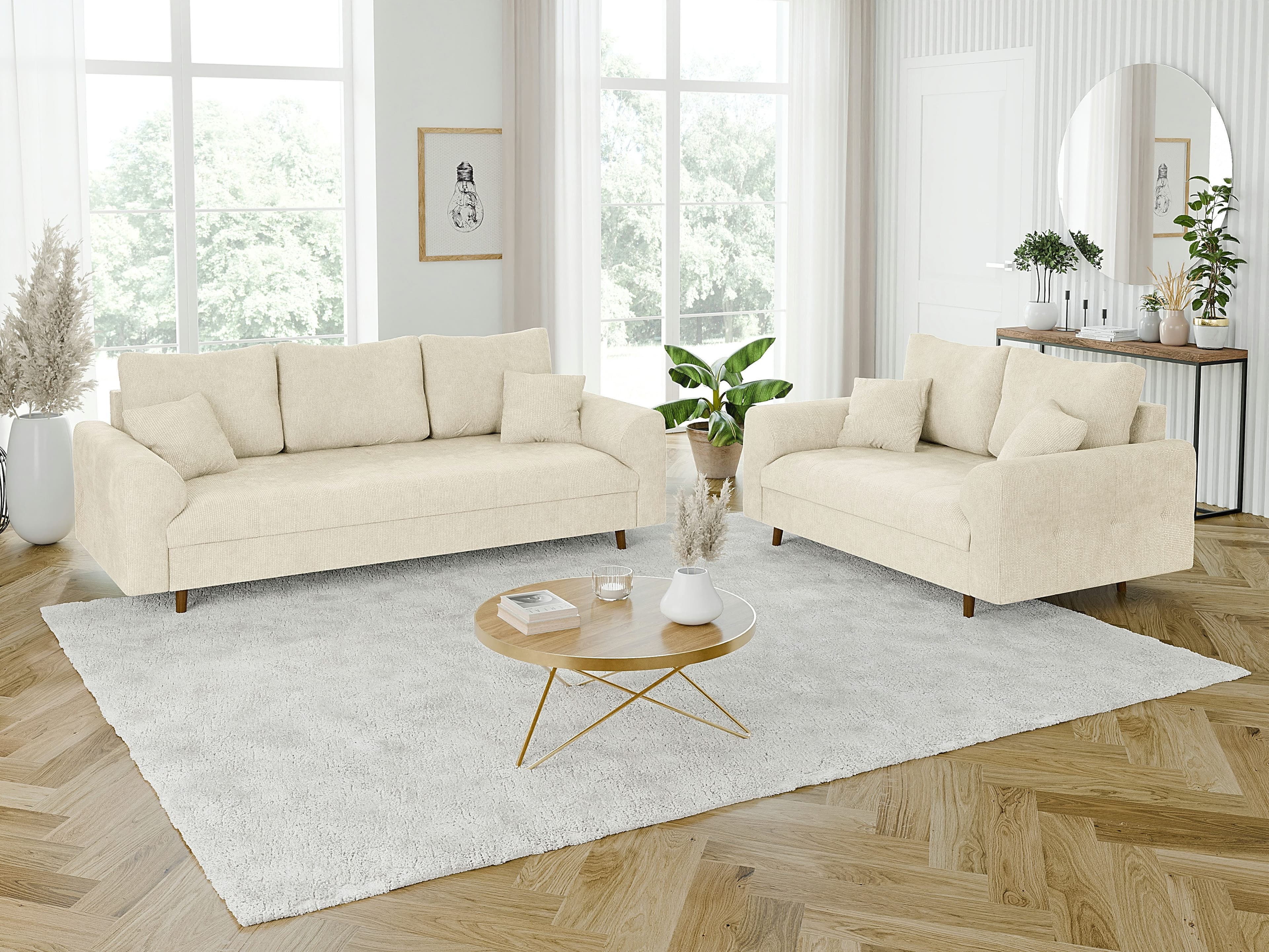 S-Style Möbel Polstergarnitur Kristian 3+2 Beige Chenille Skandinavisch - Bild 2